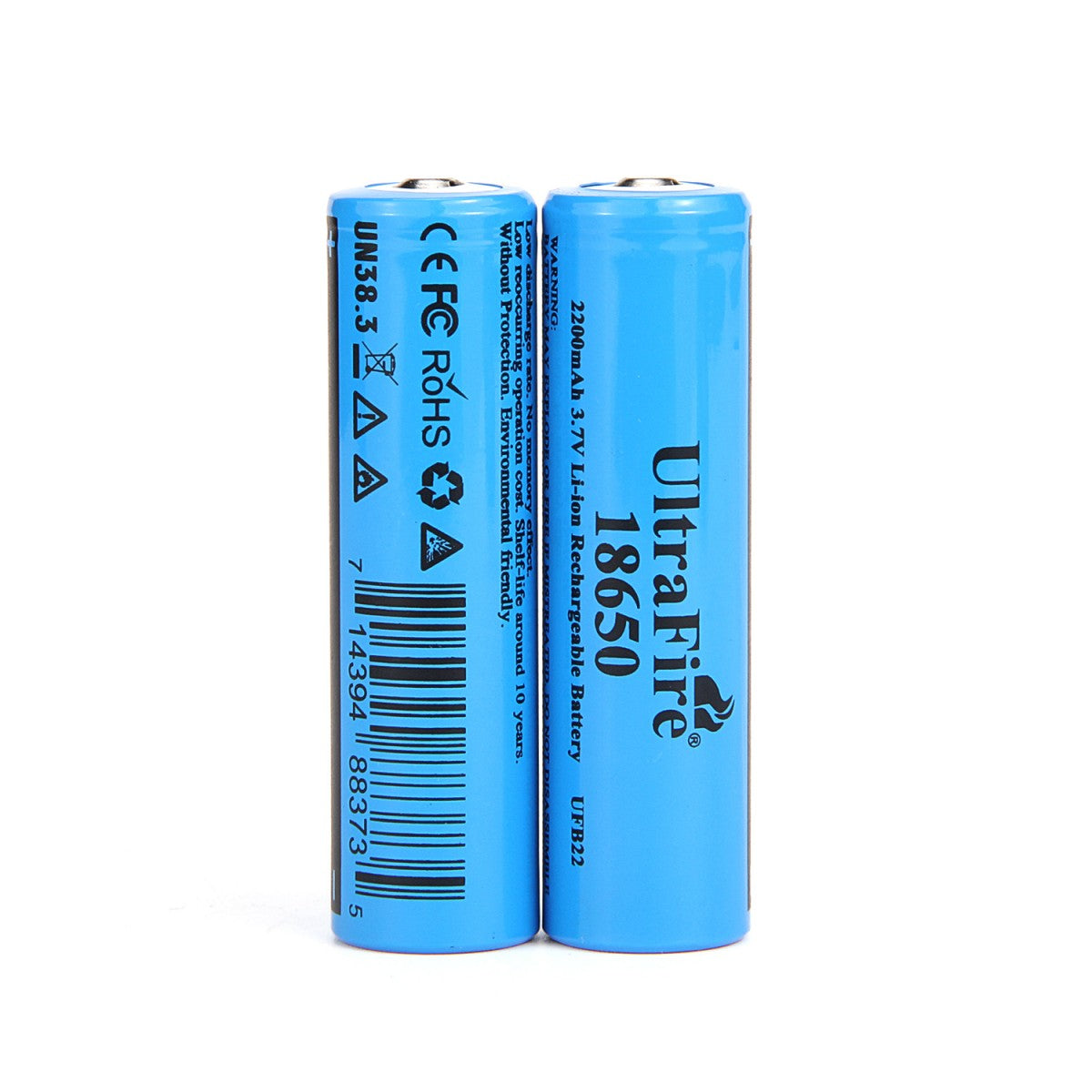 UltraFire 2200mAh 3.7V 18650 Rechargeable Li-ion Battery Without Protection Board (2PCS)