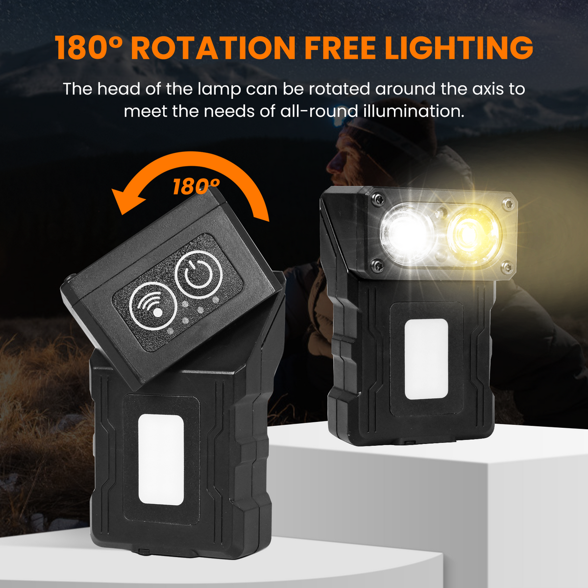 UltraFire EDC Outdoor Universal LED Light with Charging Base, 180 Degree Rotating Head Rechargeable LED with Magnetic Hat Clip Headlight Strap