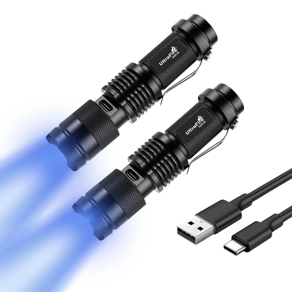 blue fuel rechargeable flashlight UltraFire CB1 LED Hunting 450-460nm 800LM with Picatinny Rail long beam distance of up to 1 Rechargeable 5" Tough, Dependable Flashlight-Nebo