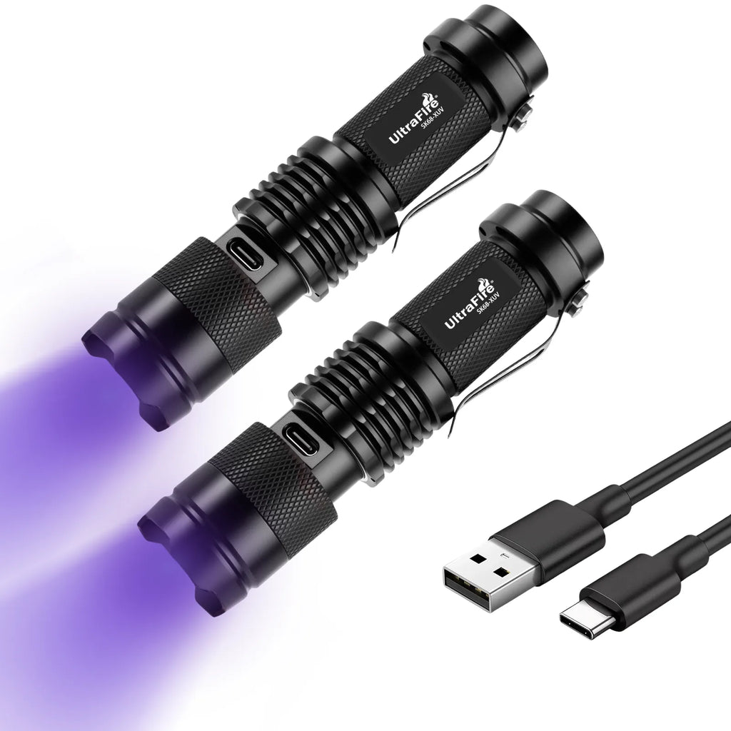 ultraviolet UltraFire® SK68-XUV Flashlight – 395nm UV, Zoomable & Rechargeable