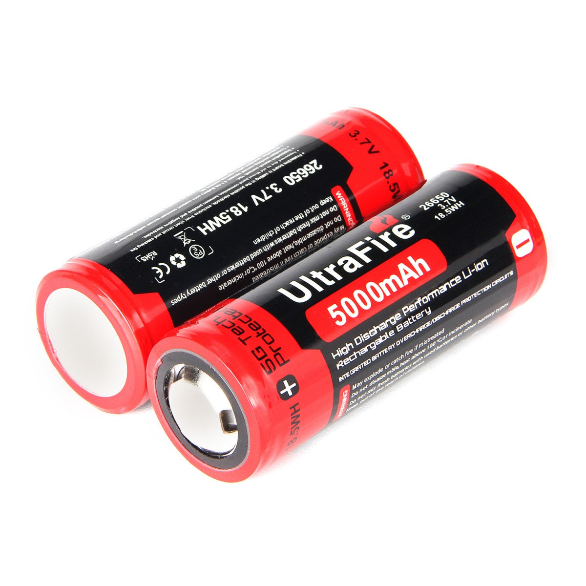 UltraFire 5000mAh 3.7V 26650 Rechargeable BRC Lithium Battery with Protection Board (2PCS)