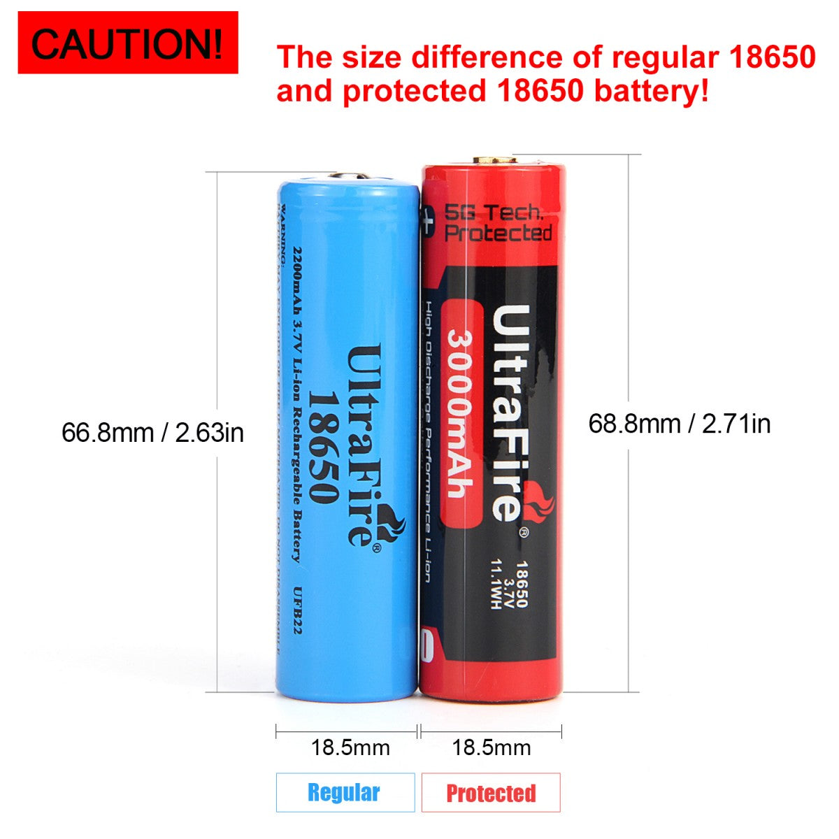 UltraFire 2200mAh 3.7V 18650 Rechargeable Li-ion Battery Without Protection Board (2PCS)