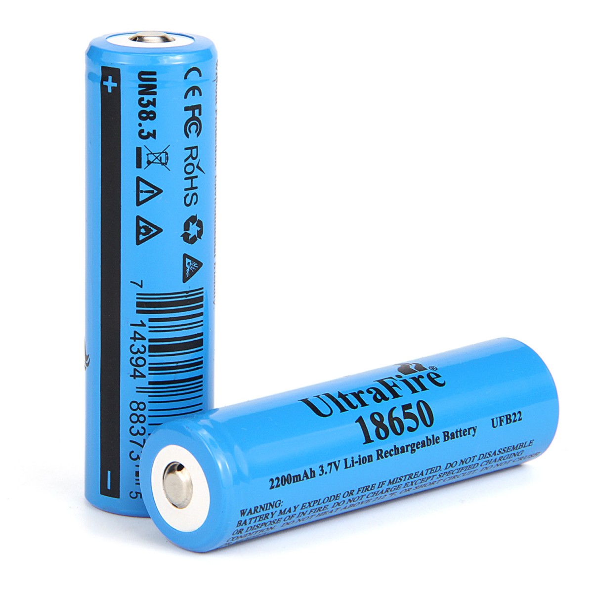 UltraFire 2200mAh 3.7V 18650 Rechargeable Li-ion Battery Without Protection Board (2PCS)