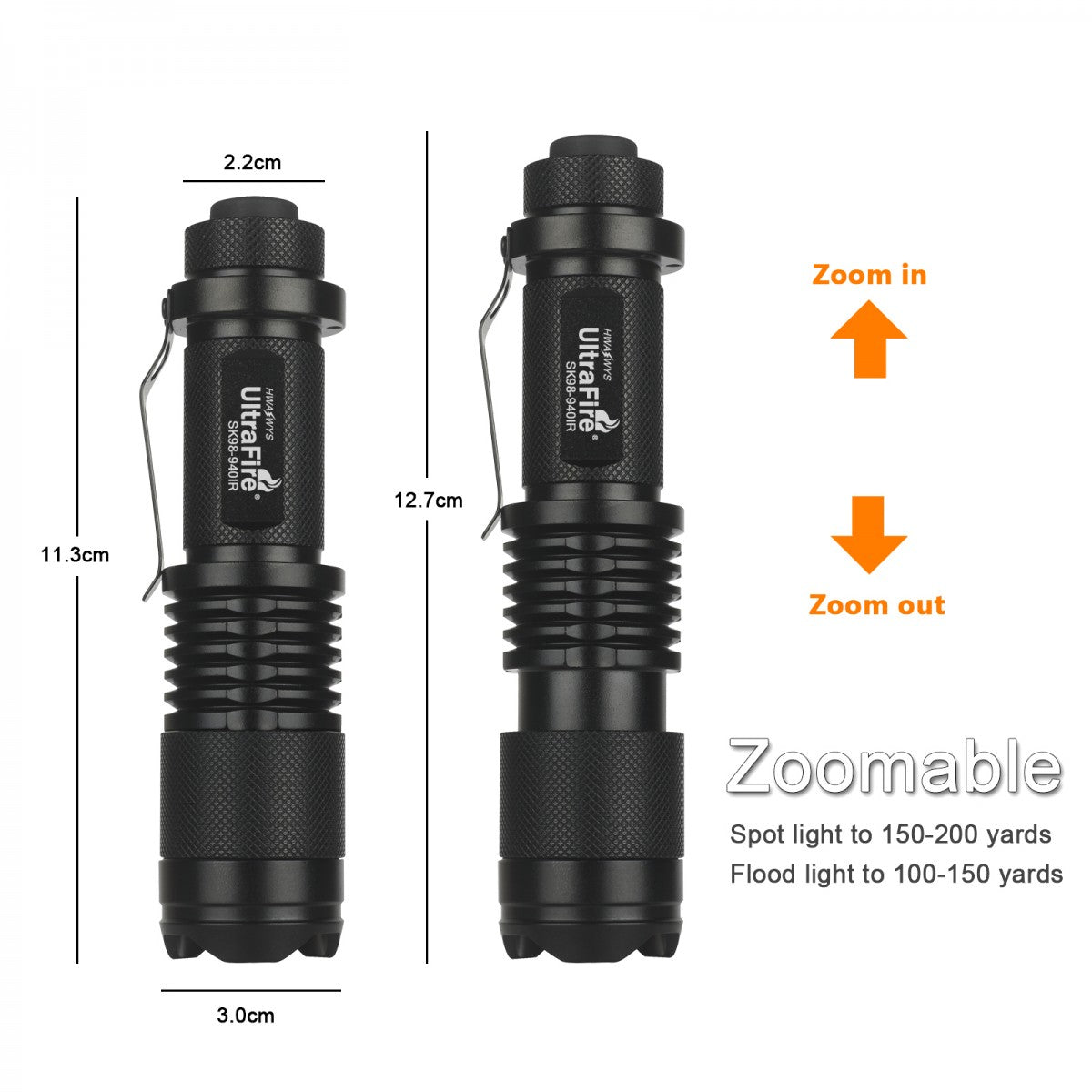 UltraFire SK98 Infrared Focusing Waterproof Flashlight