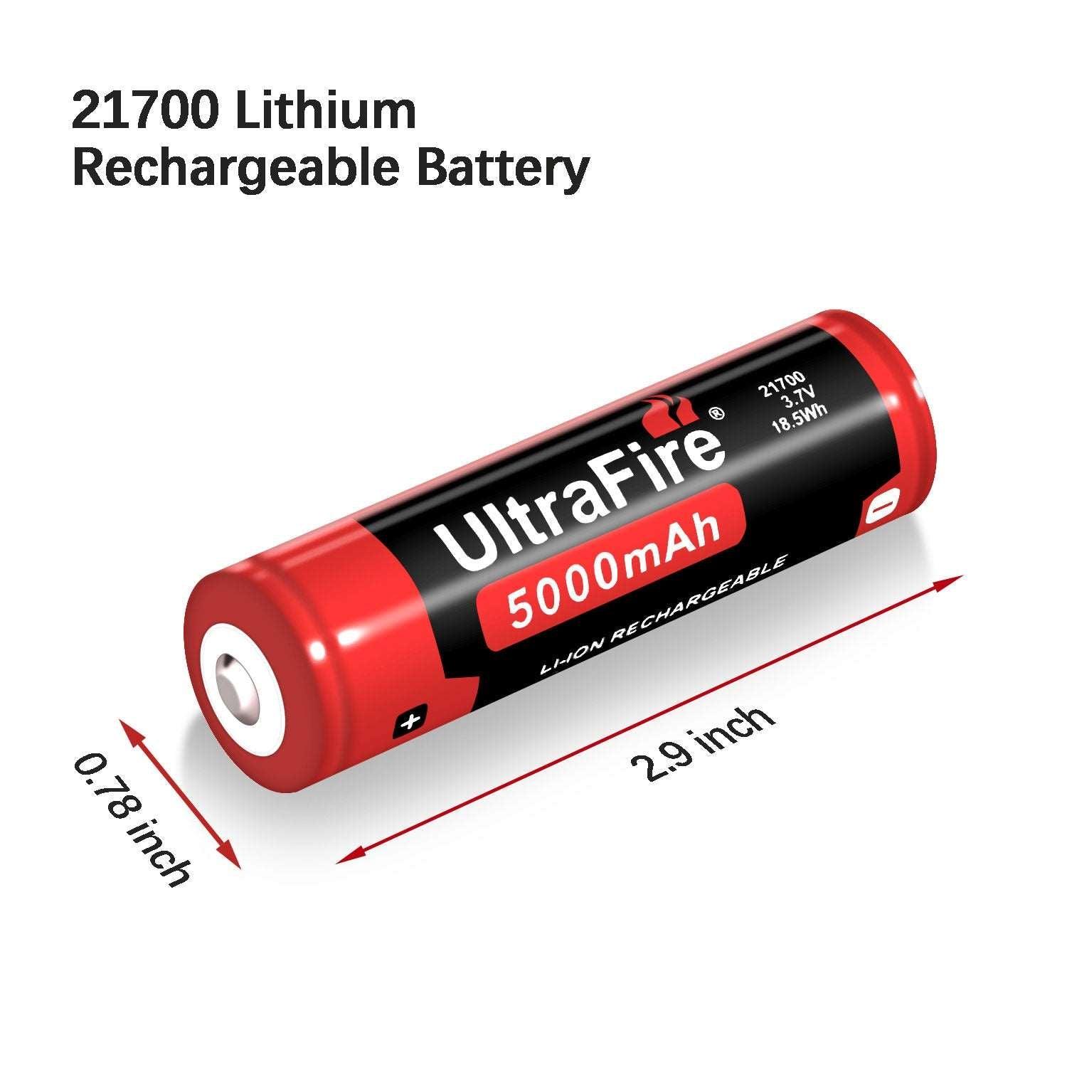 21700 5000mAh 3.7V Rechargeable Batteries (2-Pack) - UltraFire
