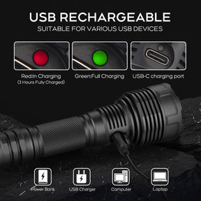 UltraFire C15 High Lumens LED Flashlight Rechargeable Long Range