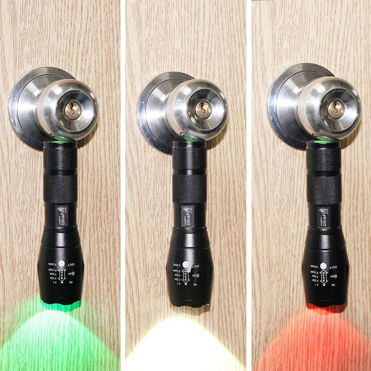 a100 high handheld flashlights powered flashlight rechargeable 18650 battery UltraFire A100 Flashlight with 3-Color Lens