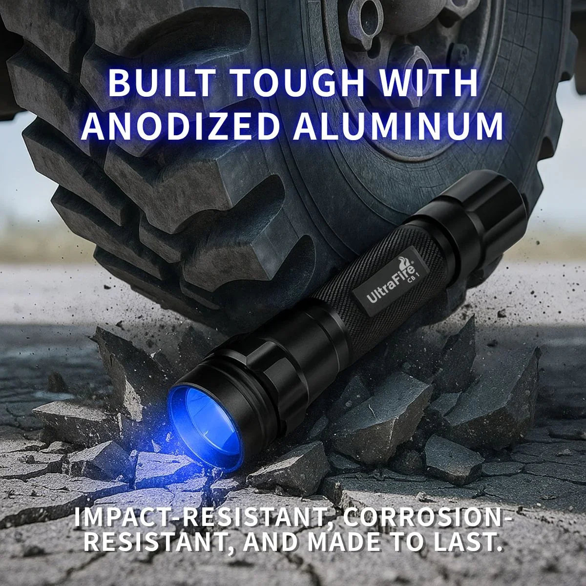 american made rechargeable flashlight UltraFire CB1 Blue LED Hunting Flashlight – 450-460nm 800LM with Picatinny Rail