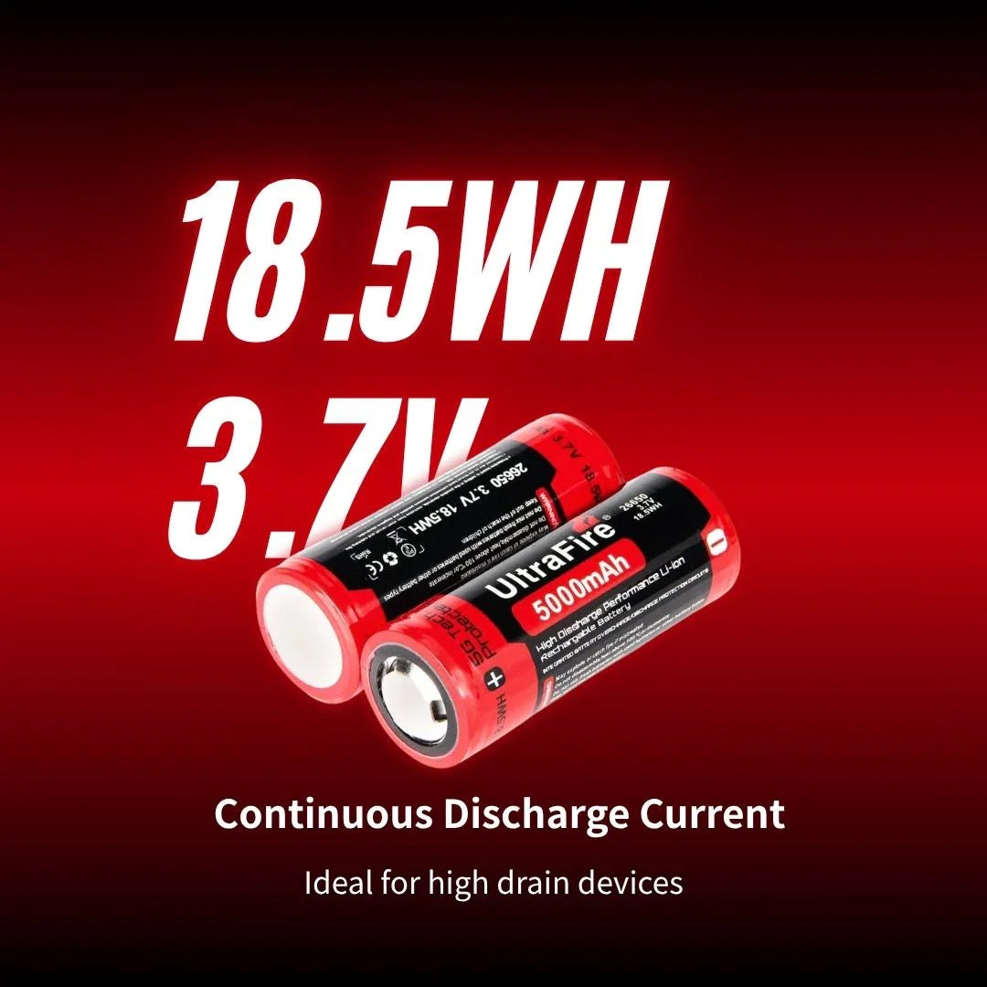 UltraFire 26650 Rechargeable Battery - 5000mAh | 3.7V 10A | Protected UltraFire 26650 Rechargeable Battery - 5000mAh | 3.7V 10A | Protected