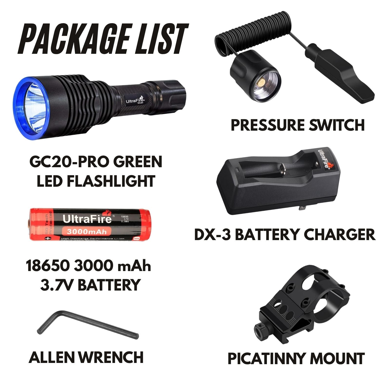 UltraFire GC20-Pro Green LED Hunting Flashlight