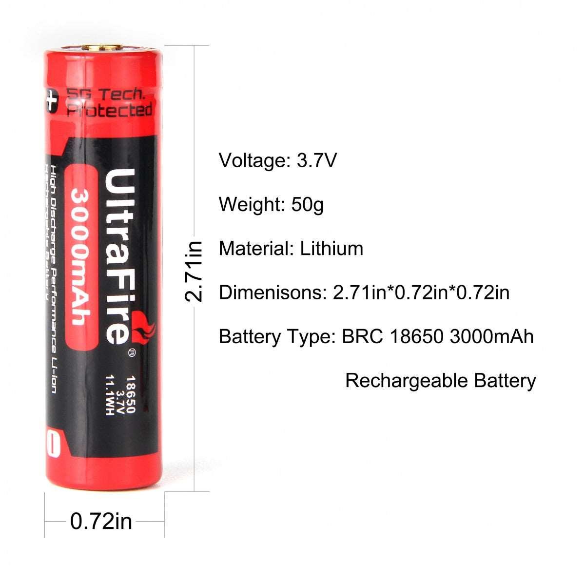 18650 3000mAh 3.7V Pro Rechargeable Batteries (2-Pack) - UltraFire