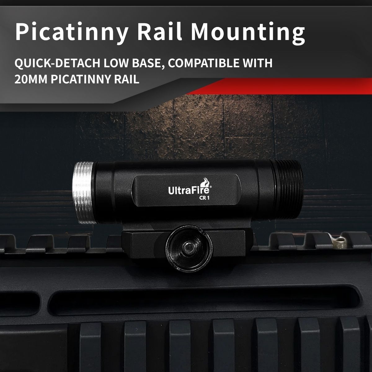 UltraFire CR 1 Red LED Hunting Flashlight - 620-630nm With Picatinny Rail