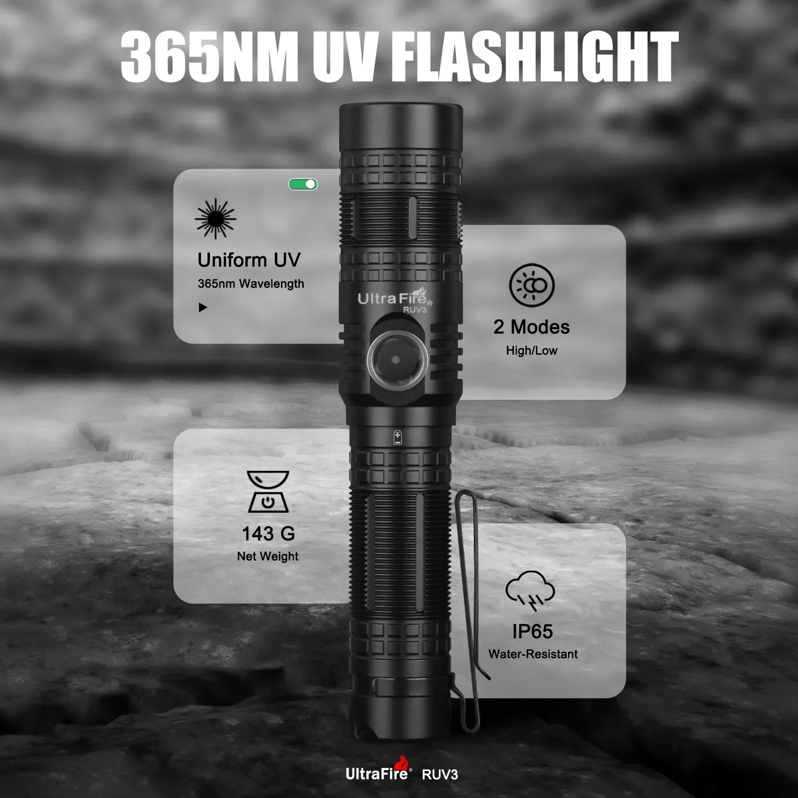 black light filter for flashlight UltraFire RUV3 365nm UV with ZWB2 Filter