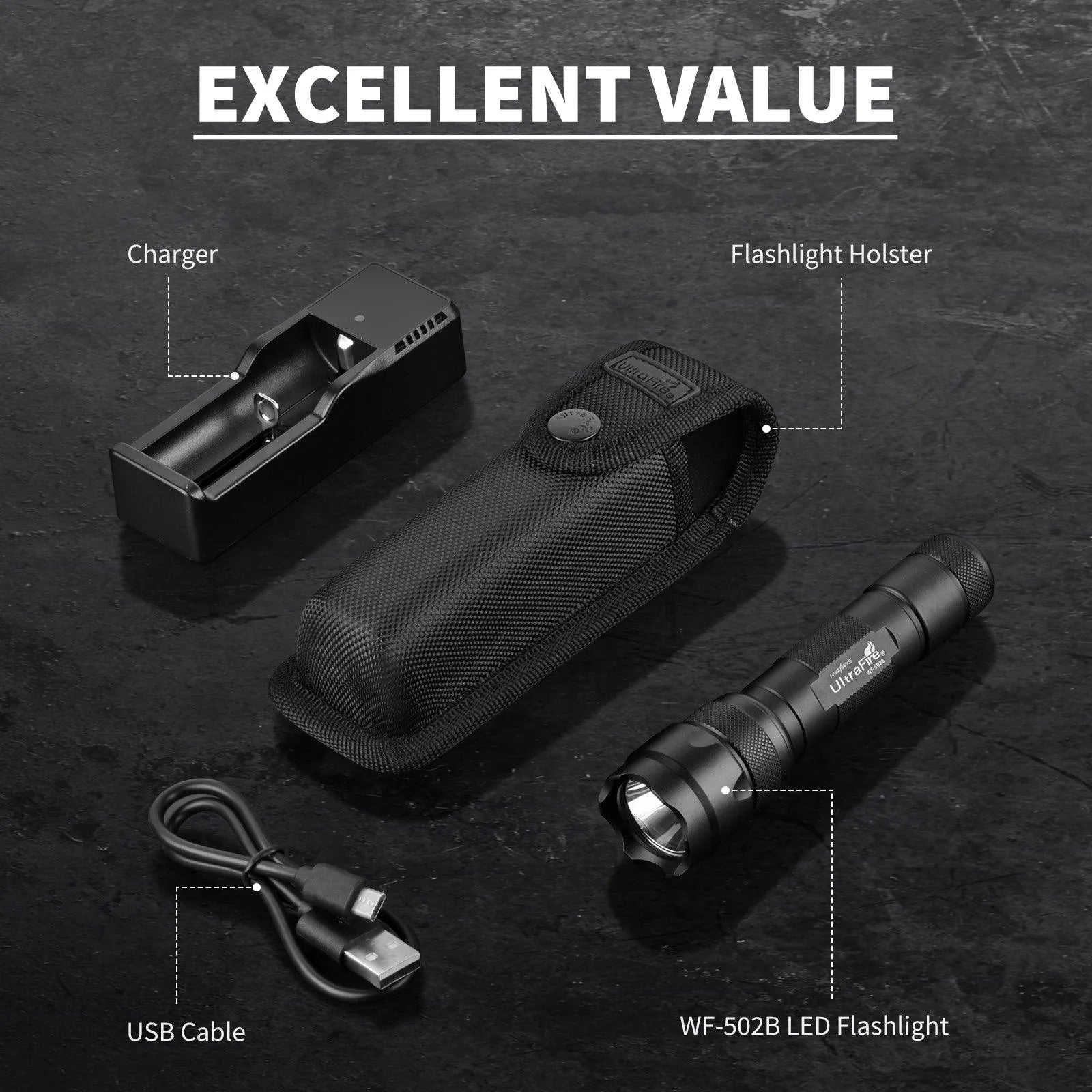 best usb rechargeable tactical flashlight UltraFire WF-502B Tactical Flashlight With Holster WF-502B and 313 Holster