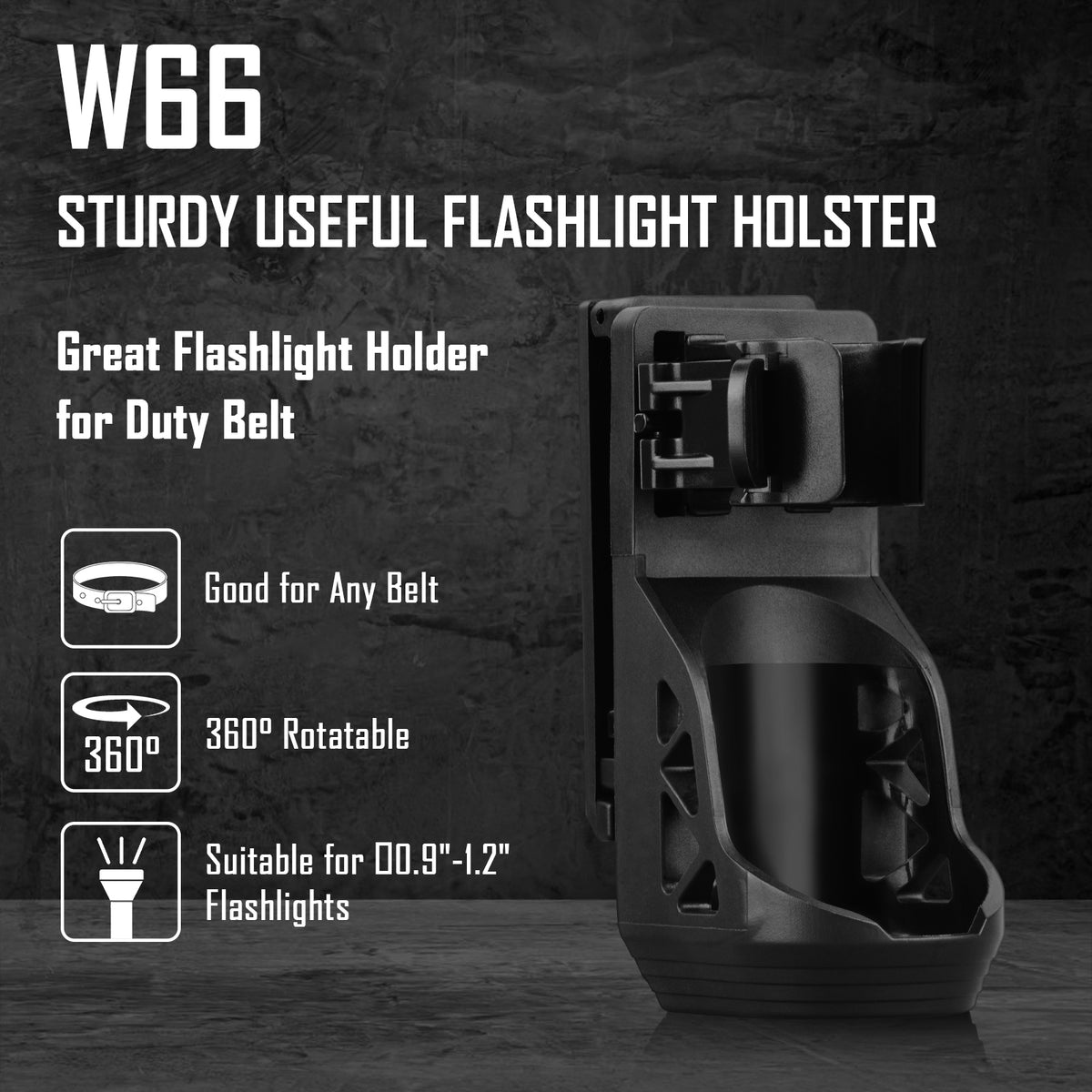UltraFire  W66 Tactical Flashlight Holster, Rotatable Flashlight Holster for Duty Belt, Flash Light Holder with Lever Side Lock System, Only Suitable for 0.9"-1.2" Diameter Flashlights