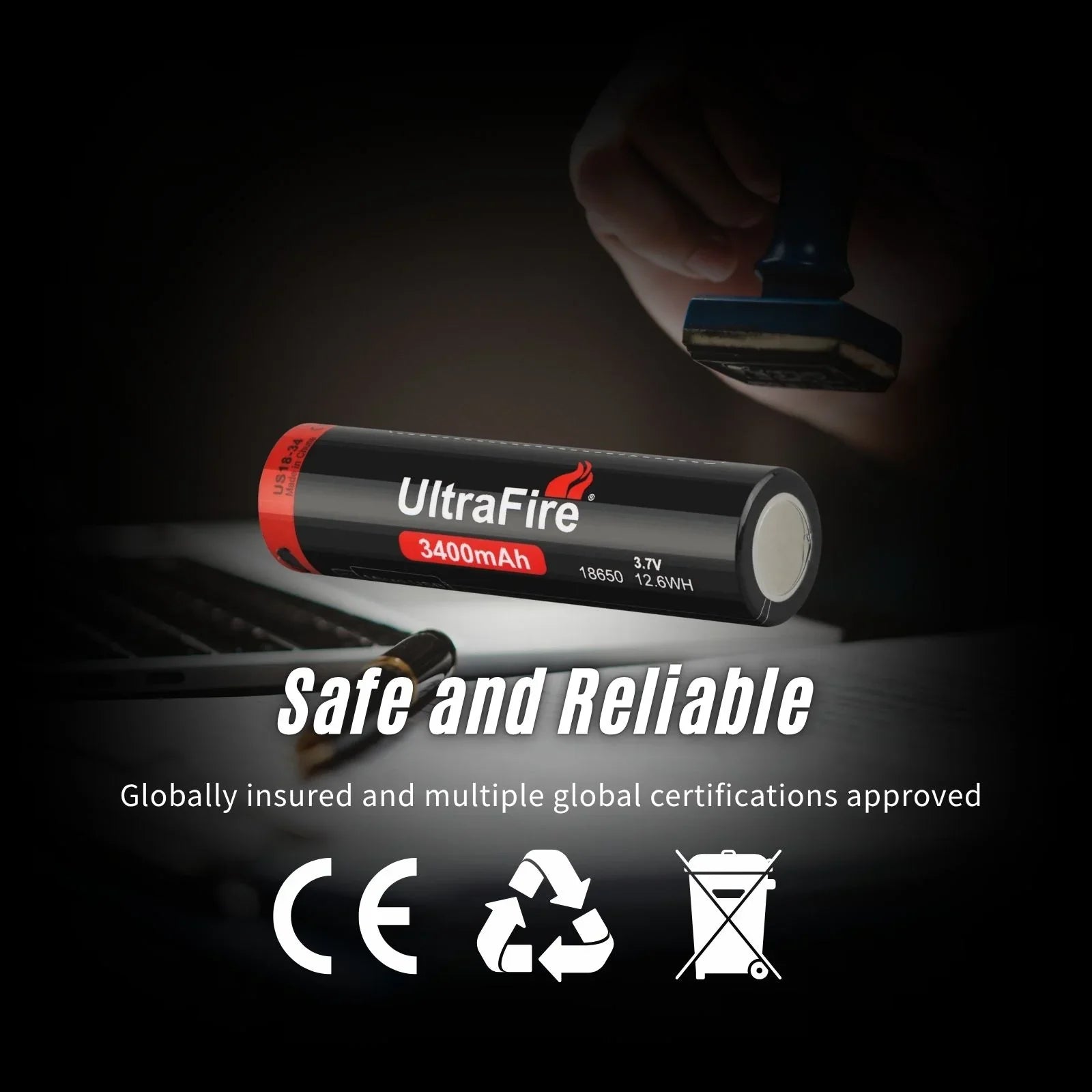 3400ma rechargeable power bank flashlight UltraFire 18650 Rechargeable Battery - 3400mAh | Micro-USB