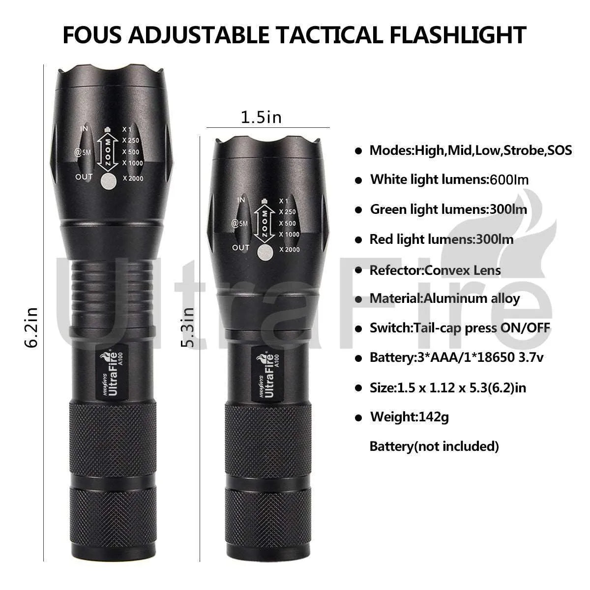 A100 Flashlight Glass Lens With Green/Red - UltraFire