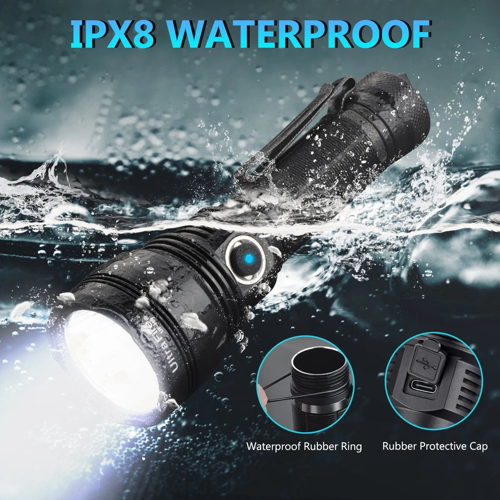amazon rechargeable tactical flashlight SKYFIRE 6000 Lumens with Ignition Lens, Up to 96H Runtime, Zoomable Flashlight, IPX6 Waterproof High Brightness Flashlight for Camping, Emergency, Outdoor Surviva consistent output GORILLA GRIP Powerful LED Handheld