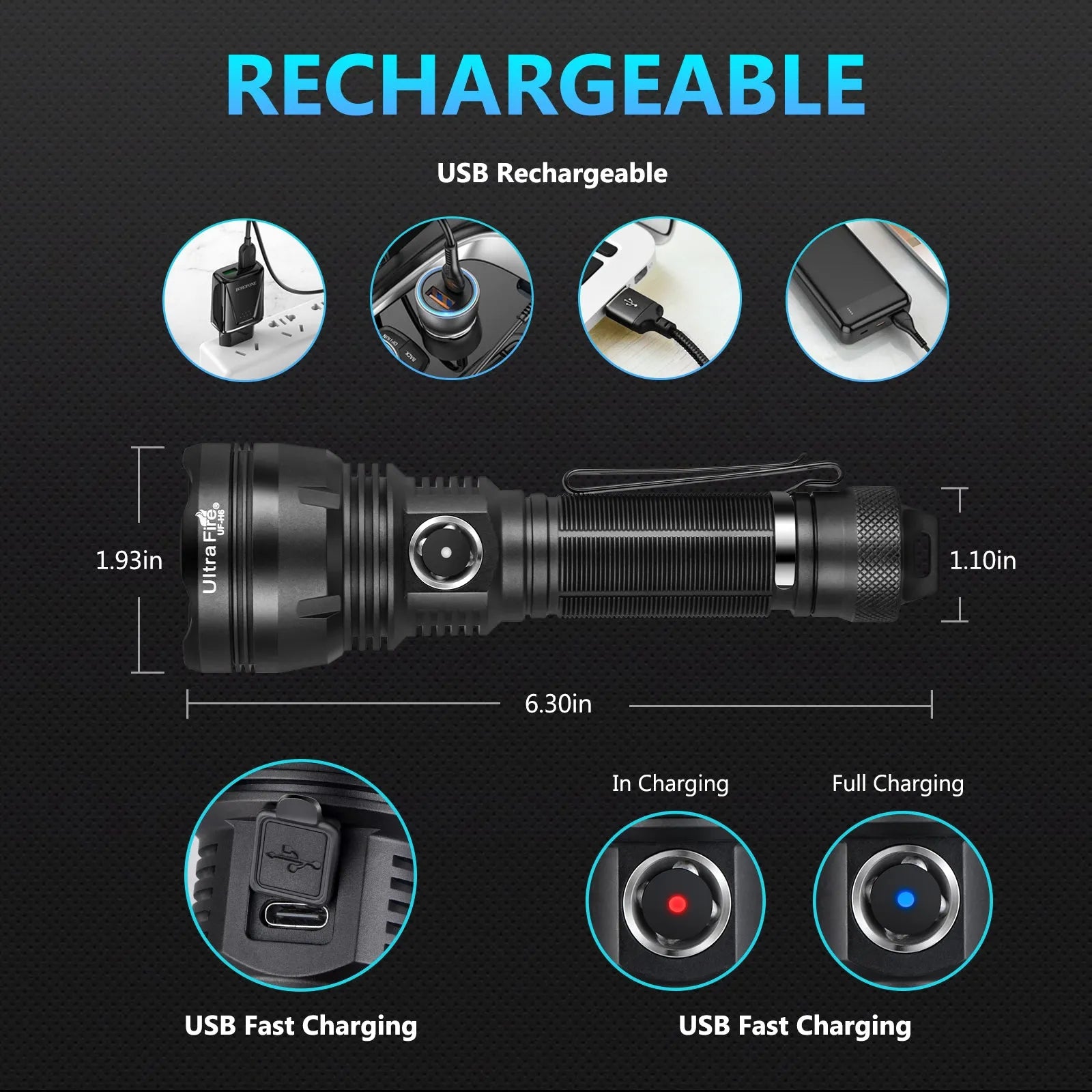H6 Rechargeable Tactical Flashlight - UltraFire