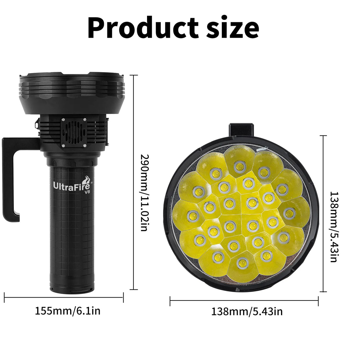 Apollo Flashlight UltraFire Worlds Brightest LED Flashlight V8 Apollo 60,000 Lumens Heavy ...