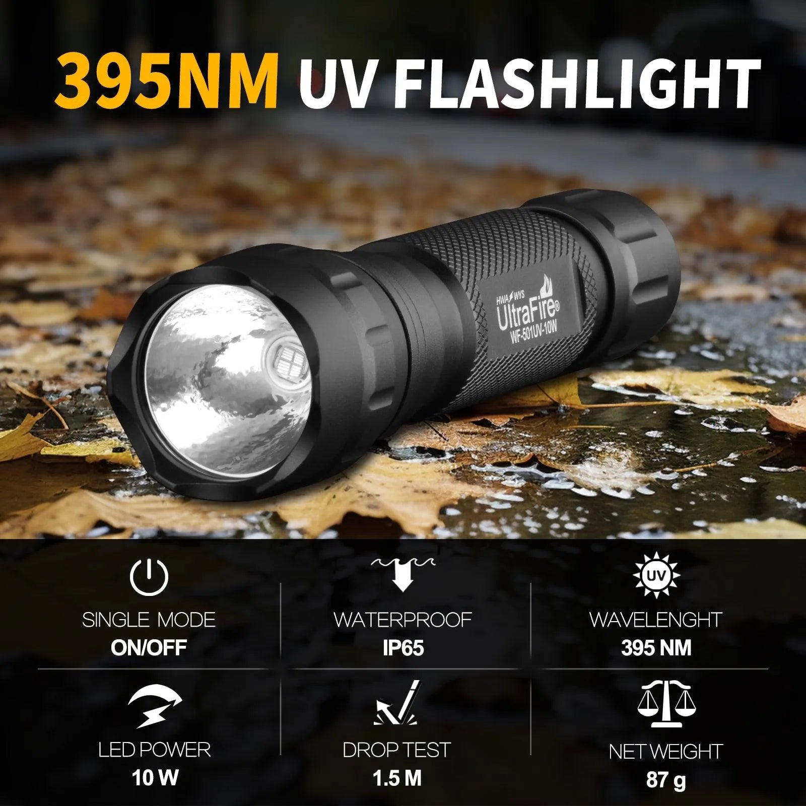amazon 10w usb rechargeable led uv flashlight UltraFire WF-501UV Flashlight Black Light 395nm 10W Package Flashlight (395nm)