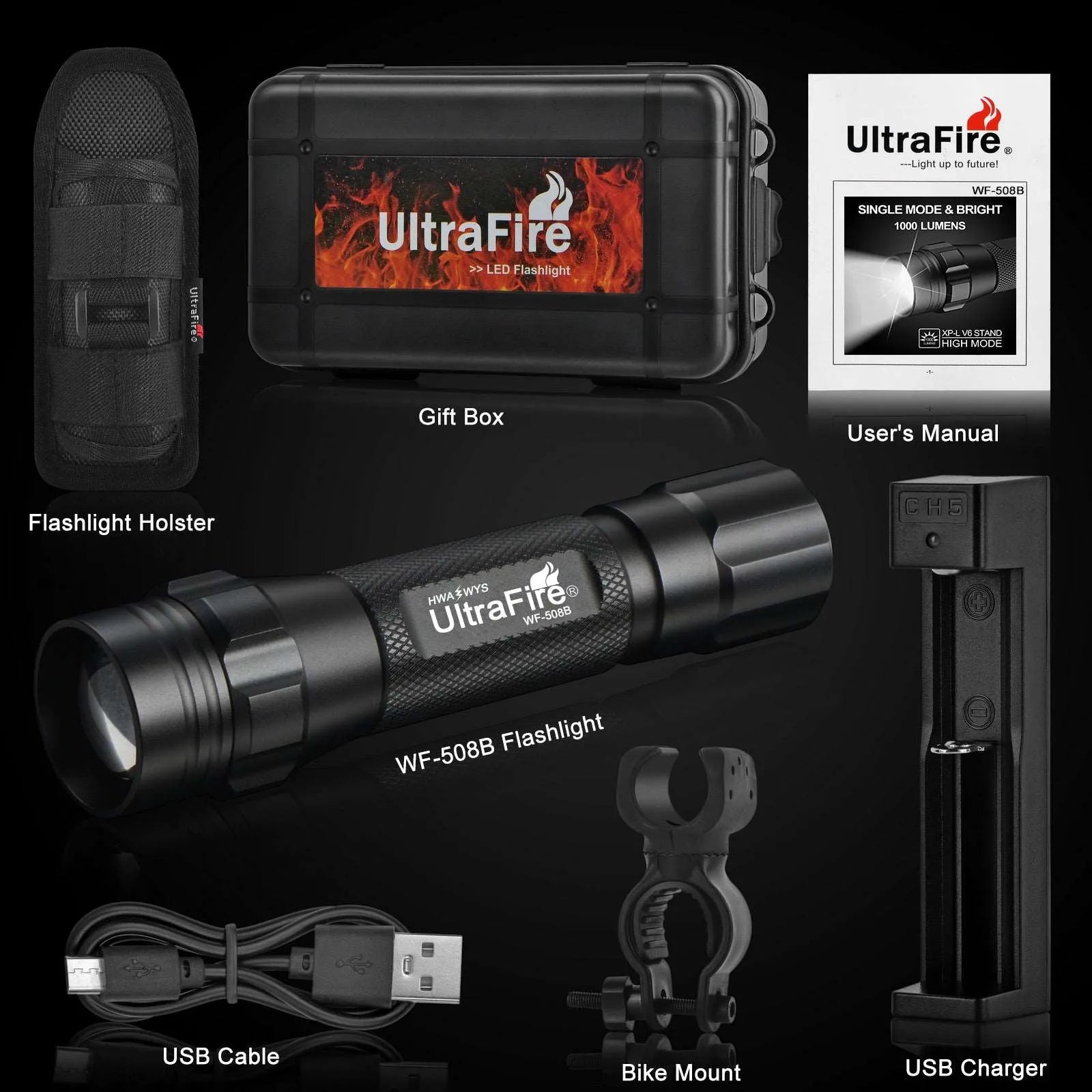 cofuture rechargable.flashlight UltraFire WF-508B Compact Police Flashlight