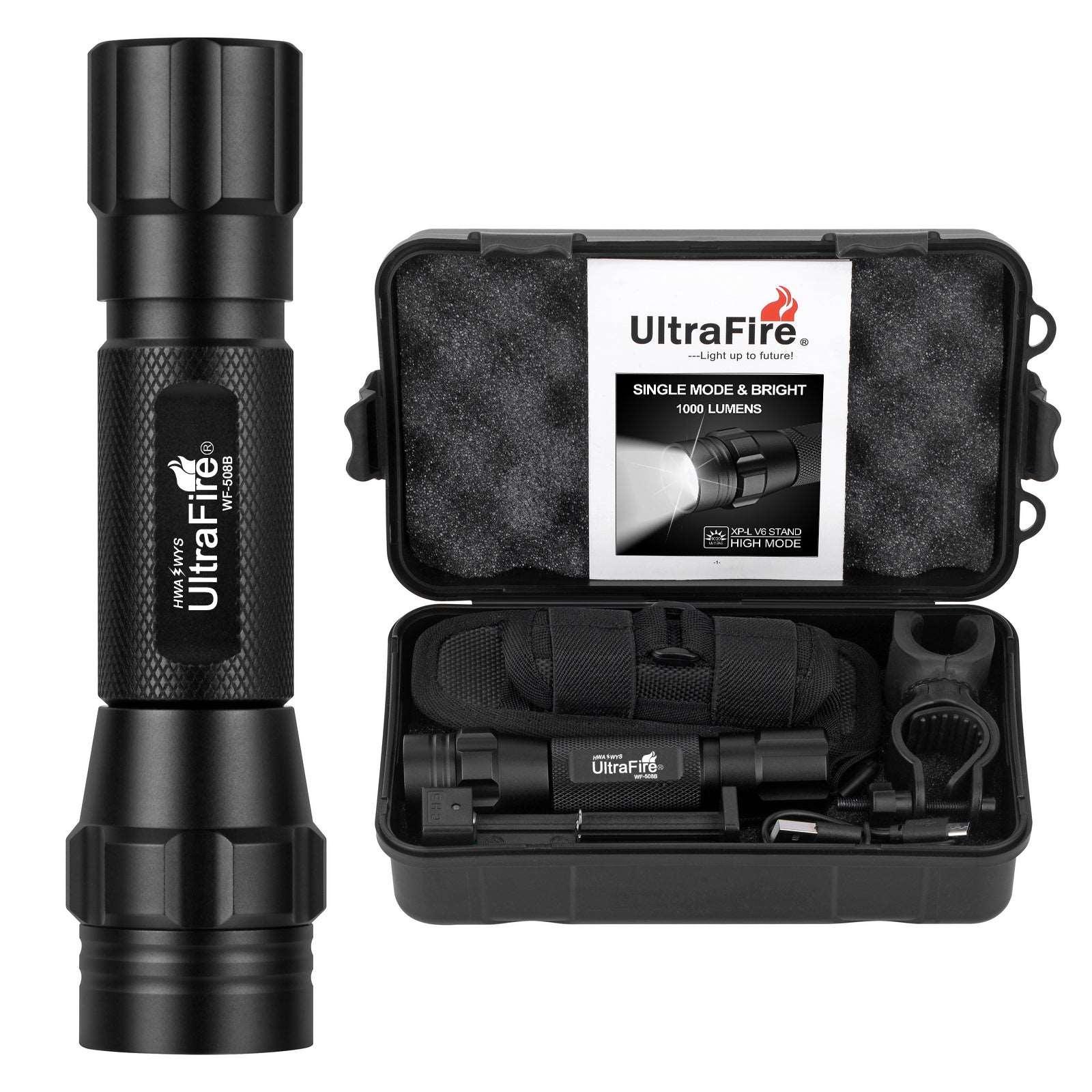 UltraFire WF 508B Telescopic Focusing Flashlight Tactical Power Versatility usa Flashlight Package 5 Mode