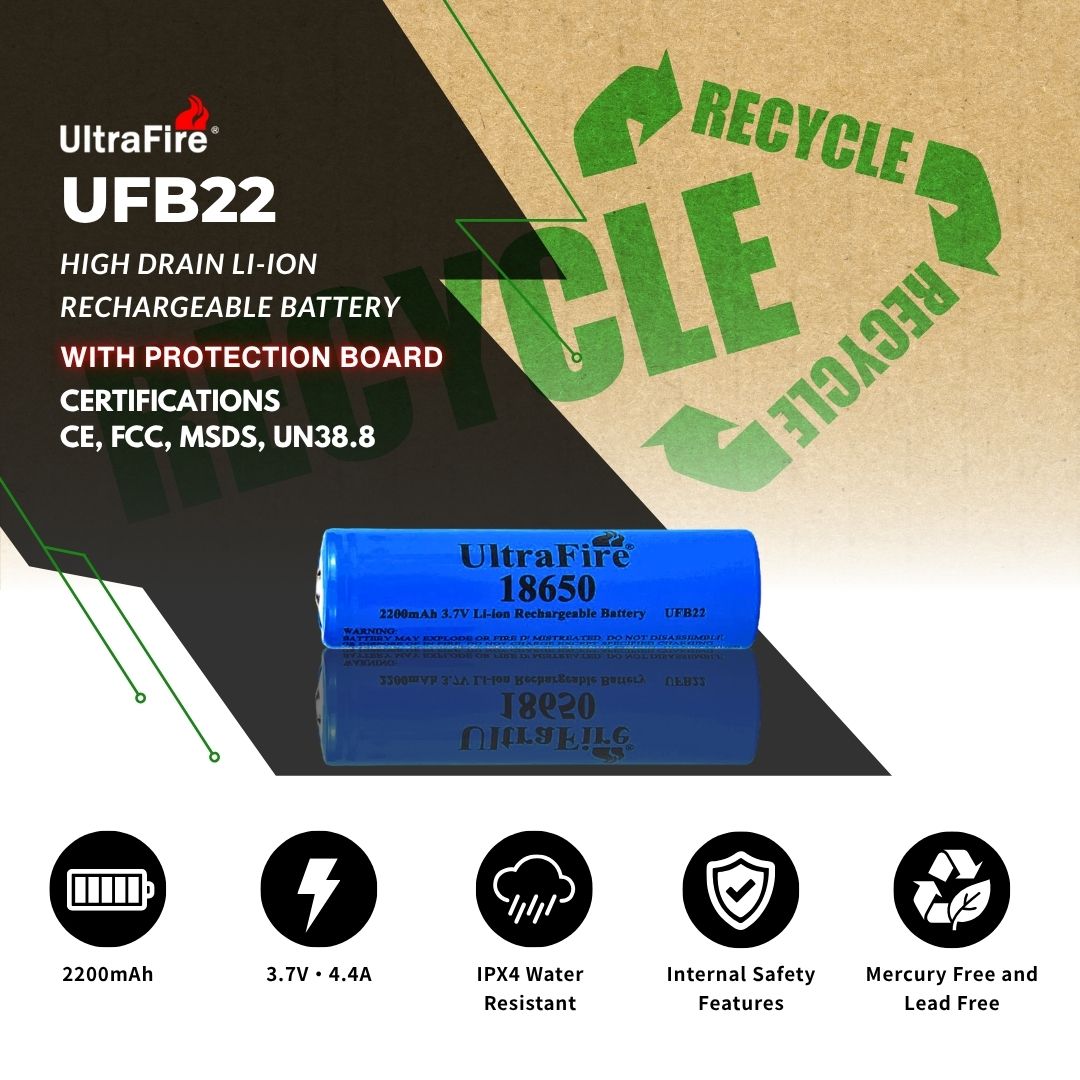UltraFire 18650 Rechargeable Battery 2200mAh