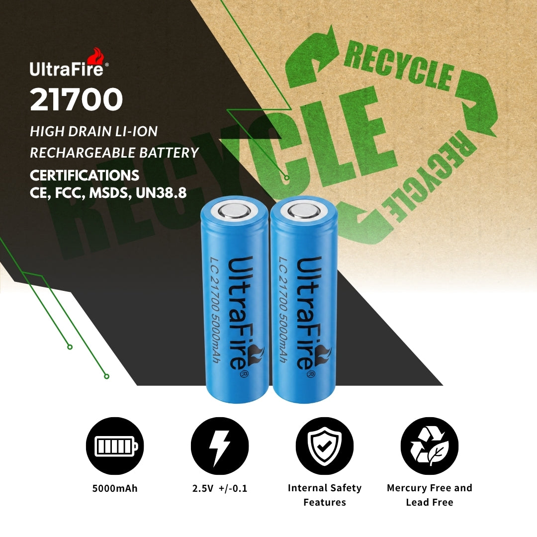 UltraFire® 21700 Rechargeable Flattop Battery