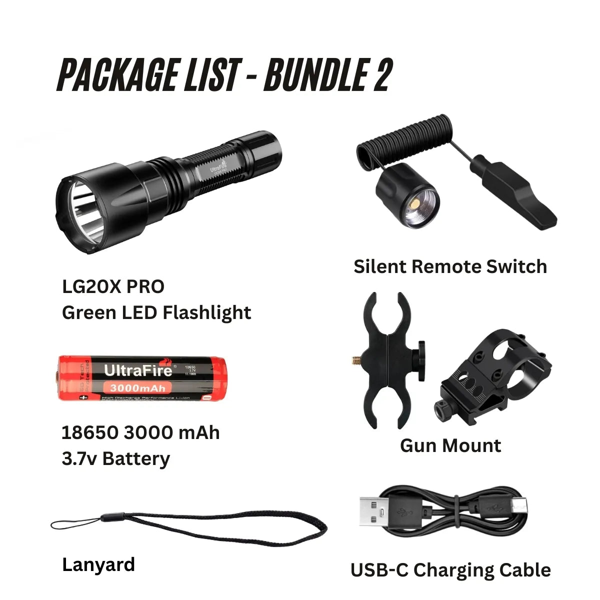 UltraFire® LR20X PRO Red Led Flashlight Bundle 2