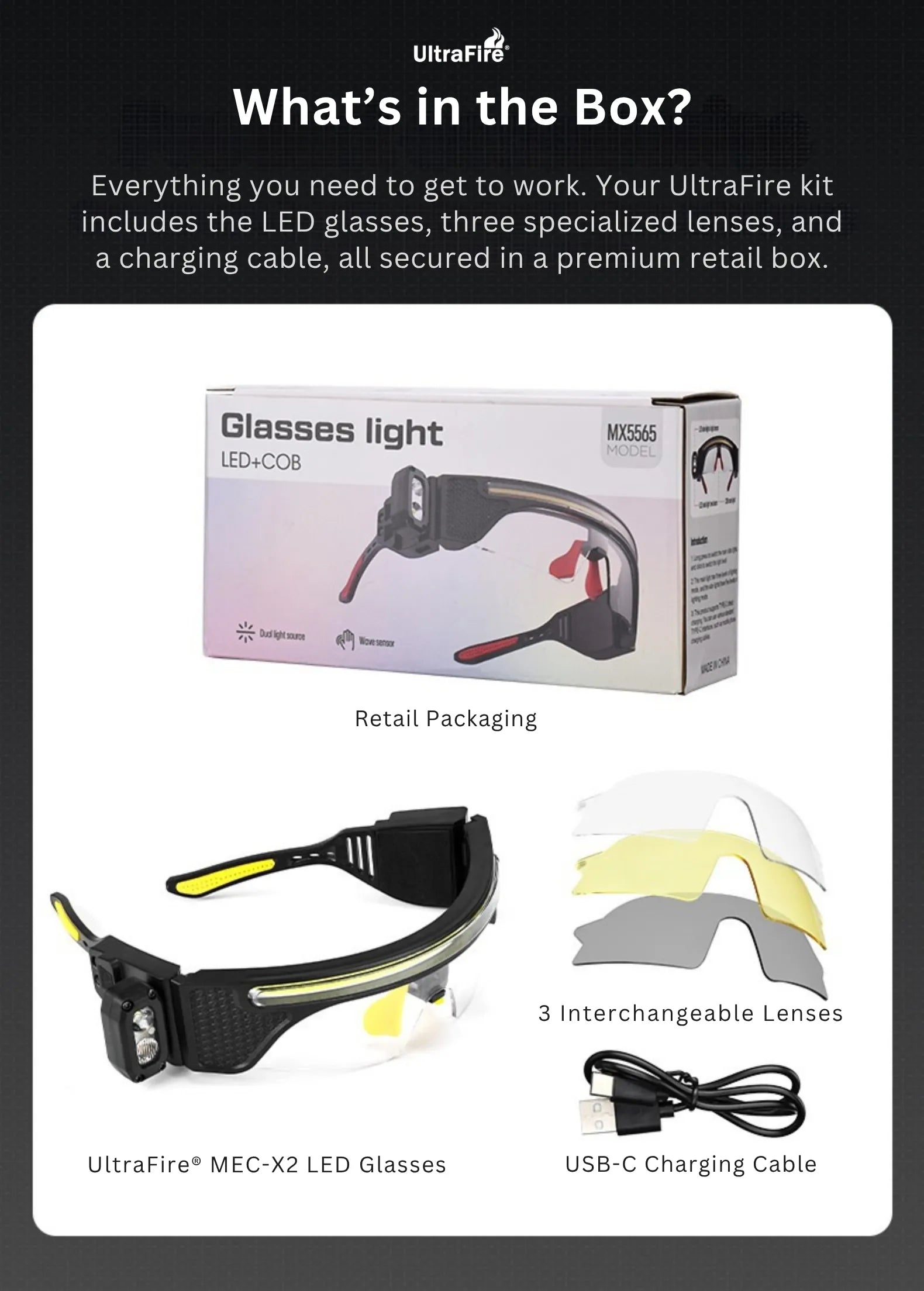 UltraFire® MEC-X2 LED Glasses