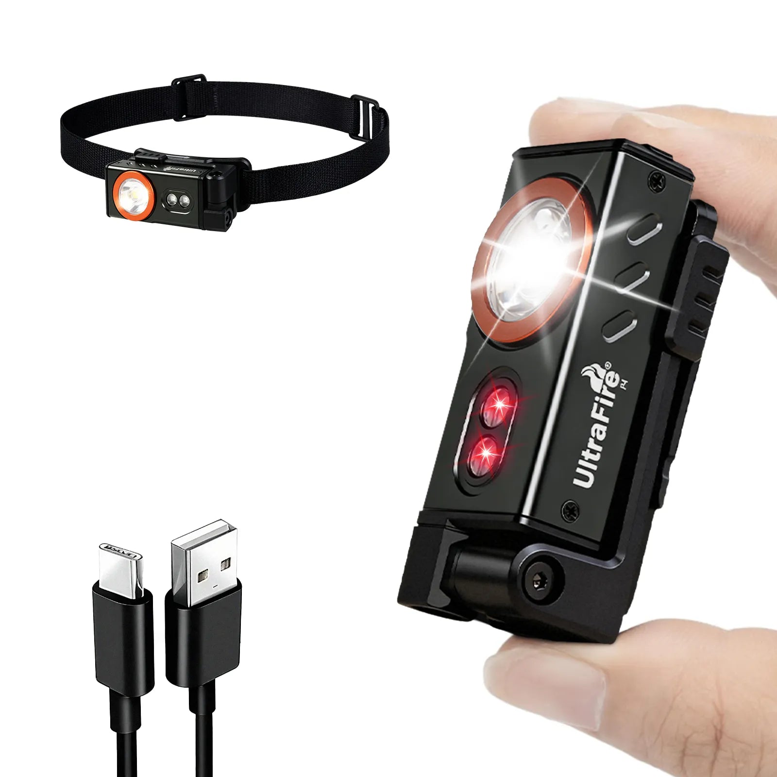UltraFire P4 EDC Magnetic Headlamp – 500LM Rechargeable with Red Light & Detachable Design