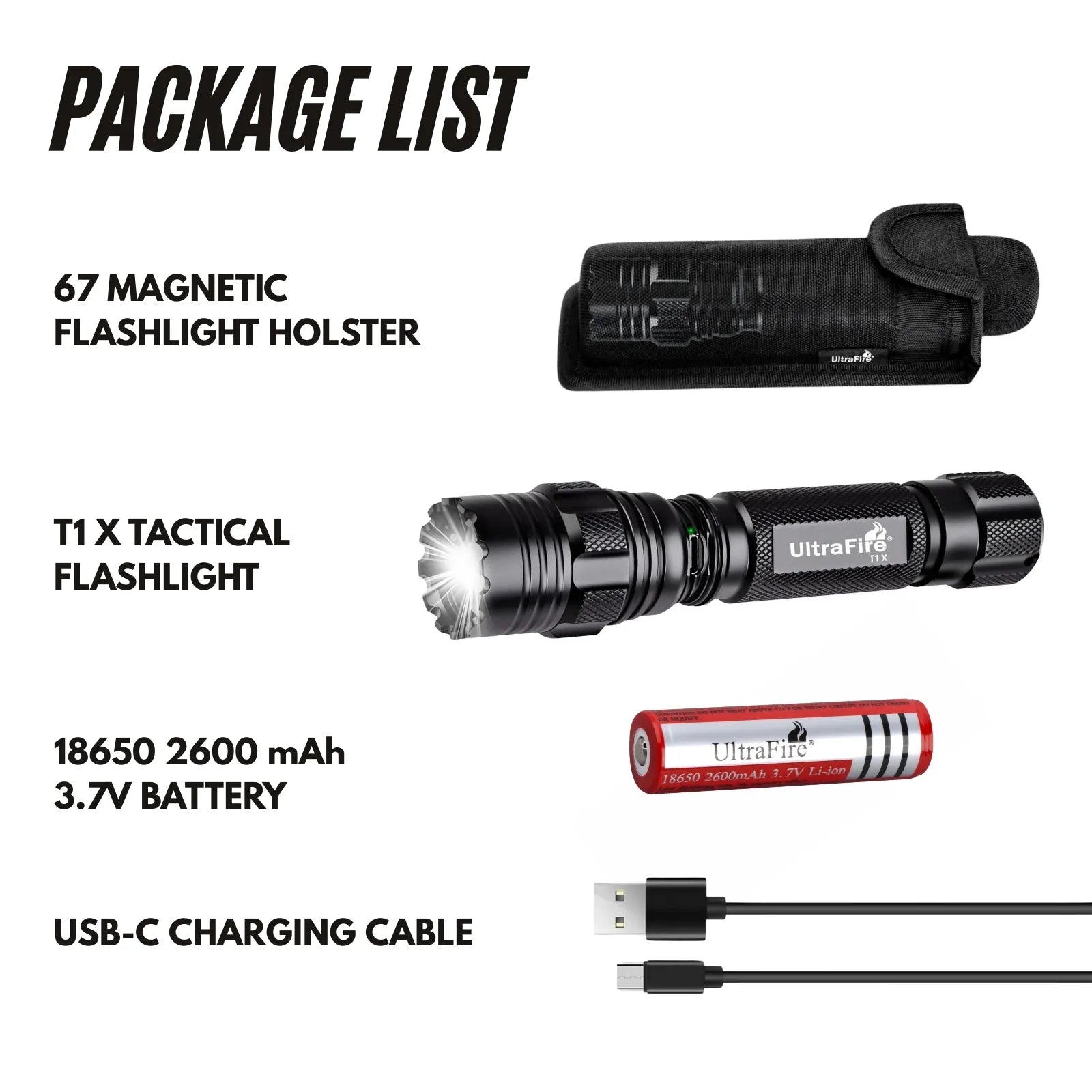 cable rechargeable tactical flashlights UltraFire® T1 X Rechargeable Tactical Flashlight