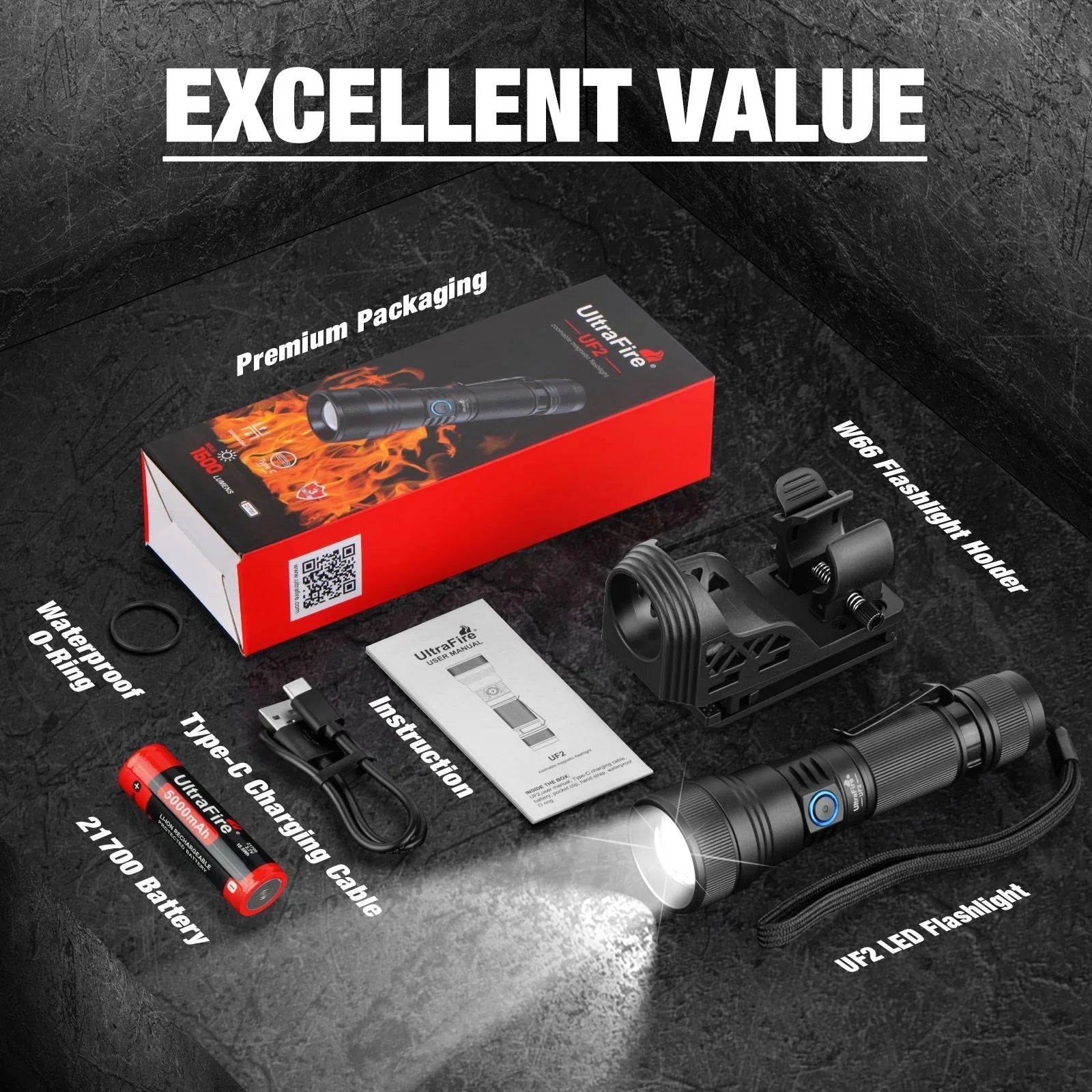 UltraFire UF2 Rechargeable Tactical Flashlight
