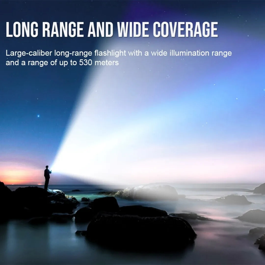 UltraFire V20K Rechargeable Floodlight Flashlight – 20,000 Lumens | 530m Throw | 32,000mAh Battery | 6 LEDs | High Brightness