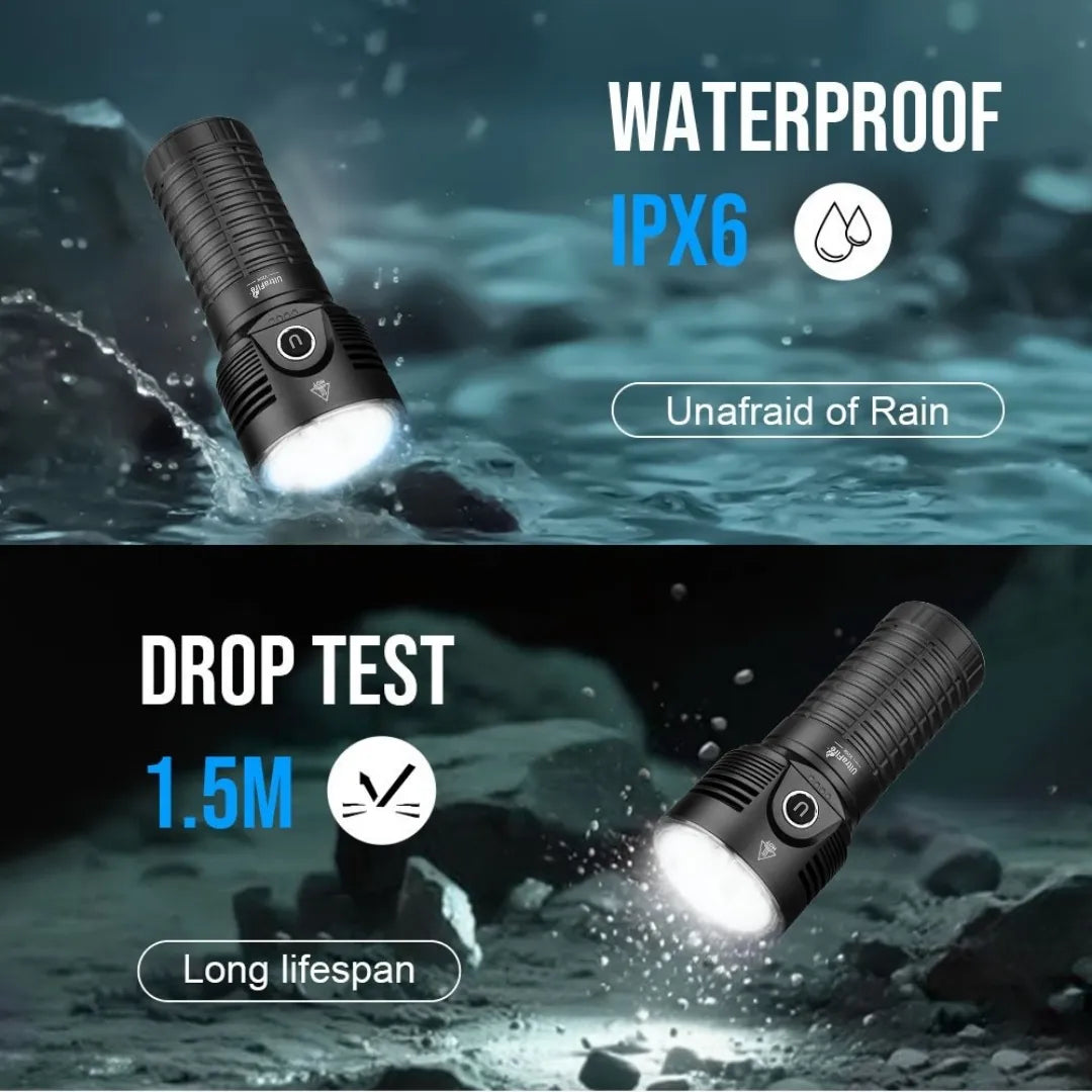 UltraFire V20K Rechargeable Floodlight Flashlight – 20,000 Lumens | 530m Throw | 32,000mAh Battery | 6 LEDs | High Brightness
