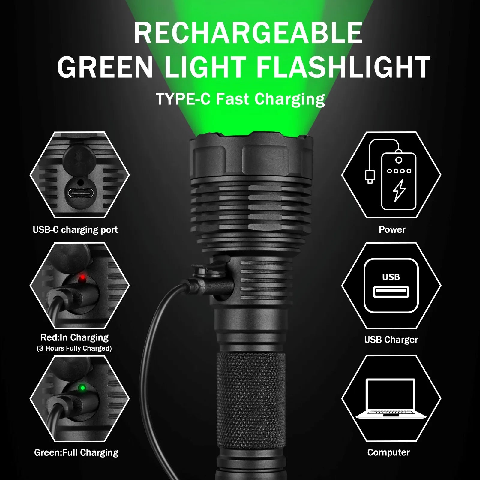 UltraFire® C15S-G Green Hunting Flashlight