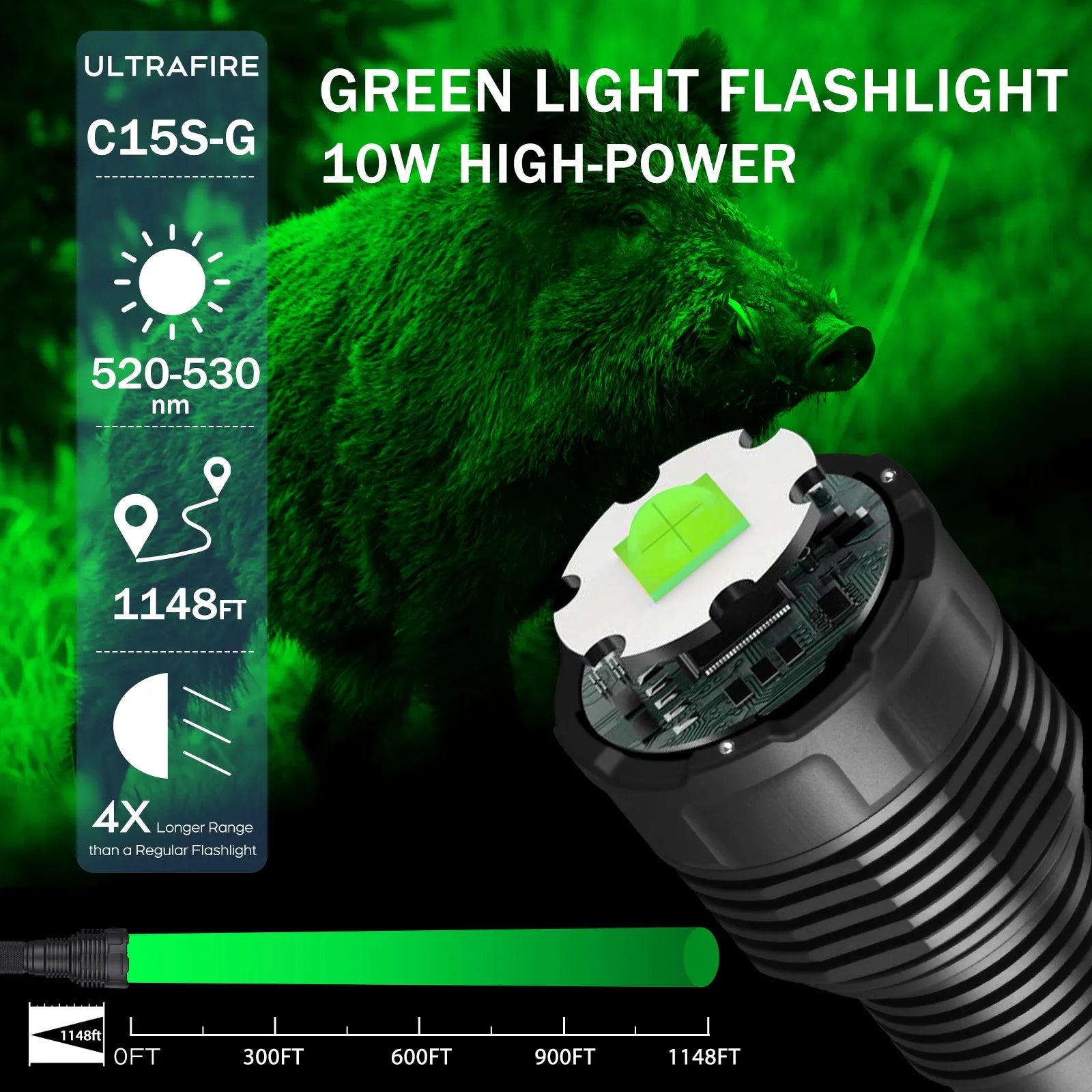 UltraFire® C15S-G Green Hunting Flashlight
