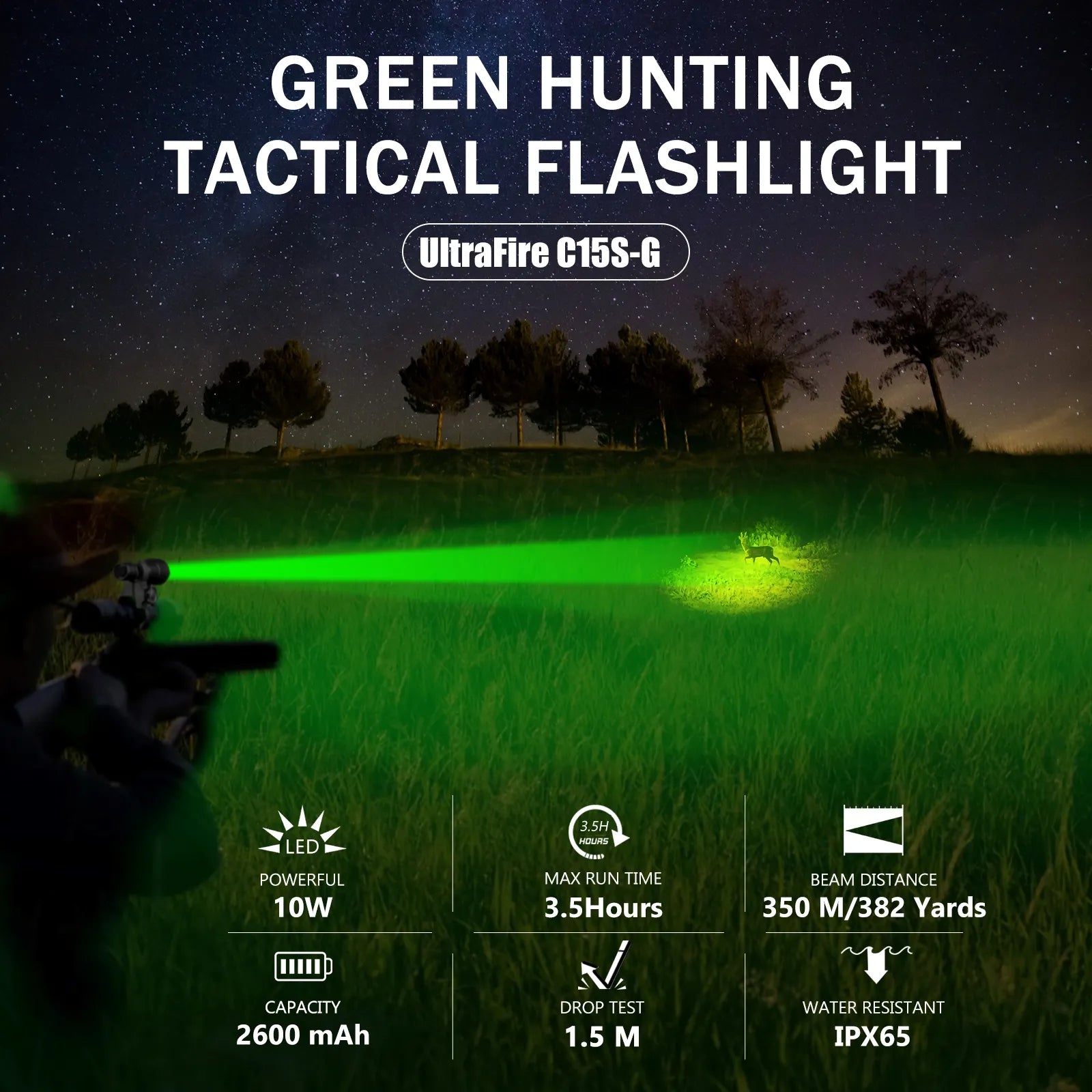 UltraFire® C15S-G Green Hunting Flashlight