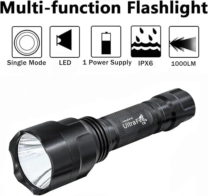 cree xm-l2 u3 led 1000 lumen waterproof usb rechargeable flashlight UltraFire C8 Tactical Flashlight - 1000 LUMENS | 200M