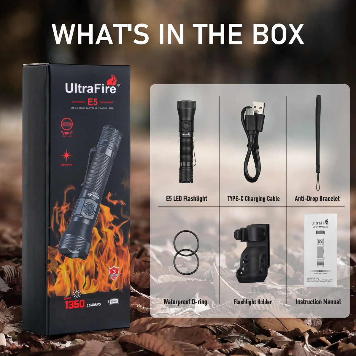 Ultrafire Logo UltraFire E5 Rechargeable Tactical Flashlight - 1350 LUMENS | 450M ...