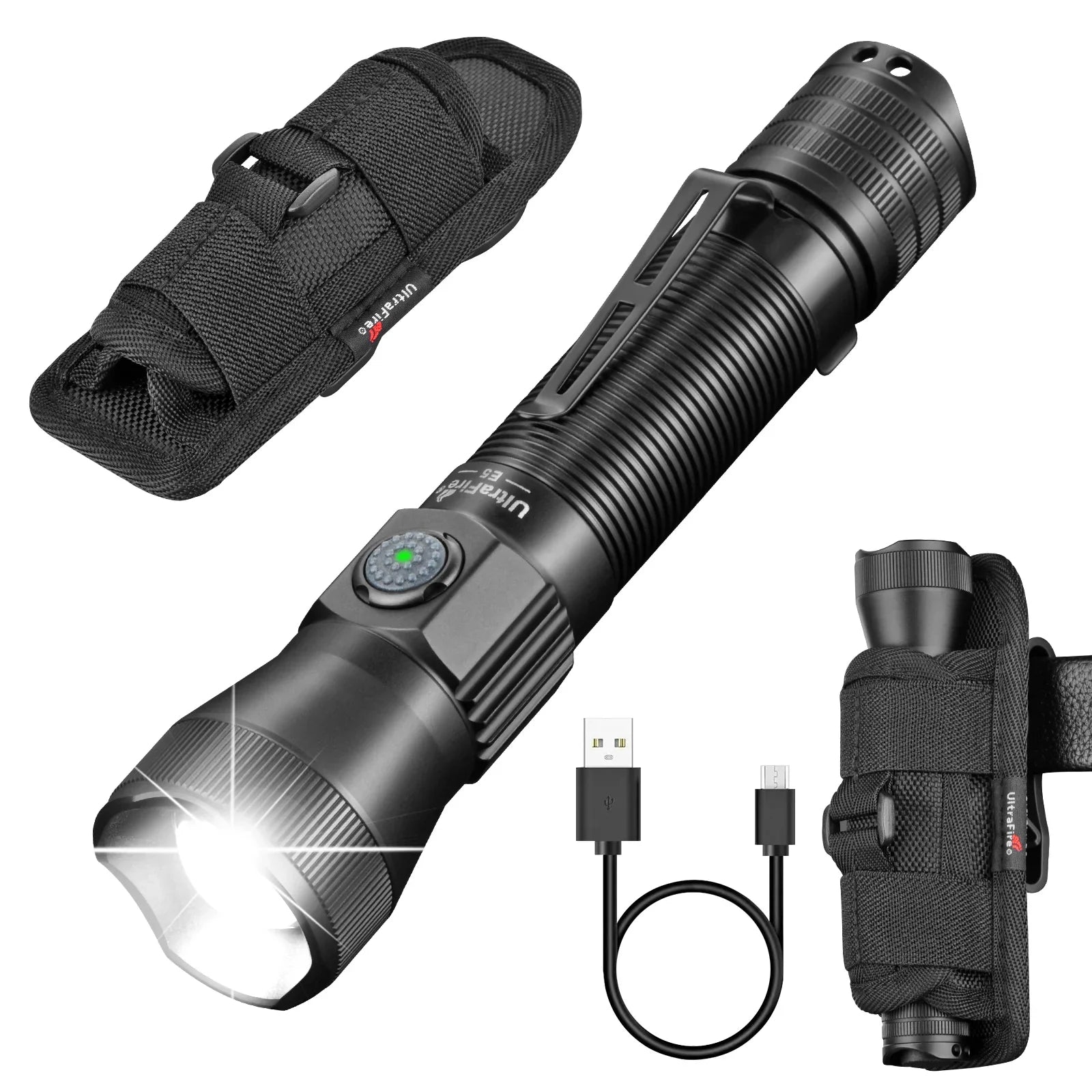battery compartment on tactical police heavy duty 3w rechargeable flashlight 14500 with USB C Charging Cord Powerful Flashlight with UV The Fenix TK35R is a powerful long Police Force Tactical LED Flashlight
