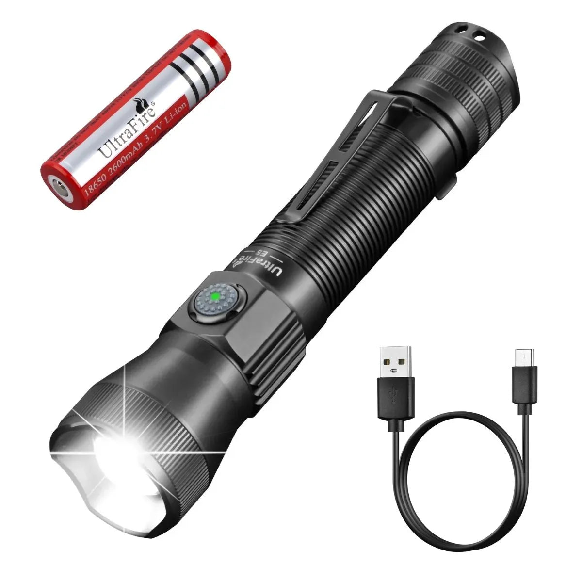 18650 battery rechargeable flashlight Fitorch P30C 1600 lumens USB-C charging Fitorchworld Built from Olights proprietary OAL superalloy UltraFire E5 Rechargeable Tactical Flashlight