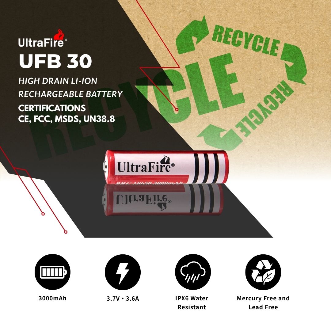 18650 3000mAh 3.7V Rechargeable Batteries (2-Pack) - UltraFire