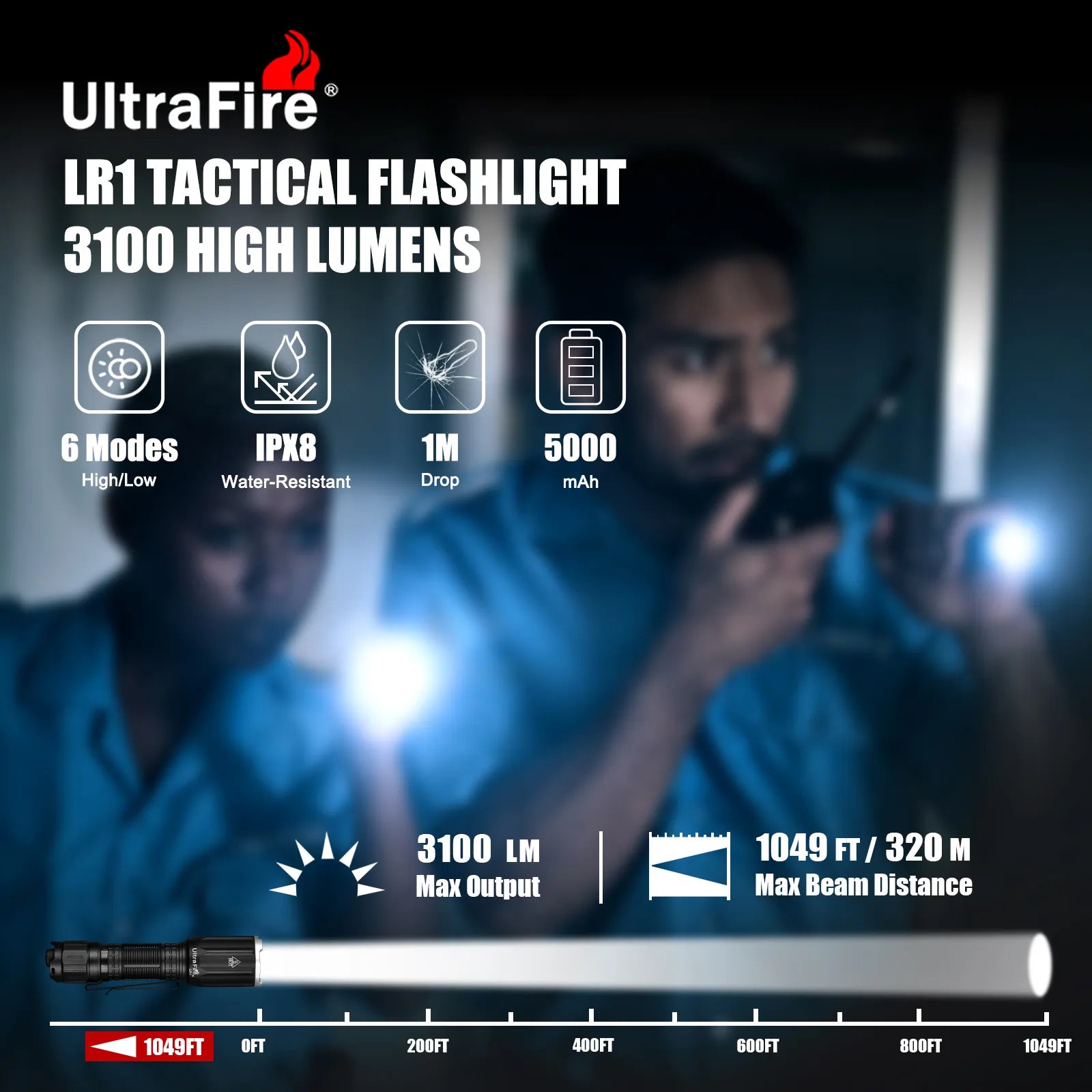 UltraFire_LR1_Tactical_Flashlight 3100 High Lumens