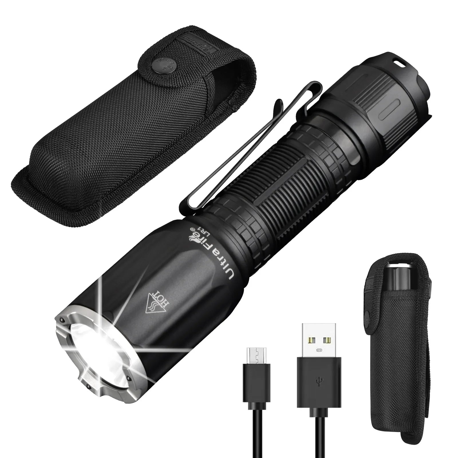 UltraFire LR1 Tactical LED Flashlight – 3100LM, 320M Range with Rechargeable 21700 Battery Flashlight Package UltraFire LR1 Tactical LED Flashlight – 3100LM, 320M Range with Rechargeable 21700 Battery Flashlight Package