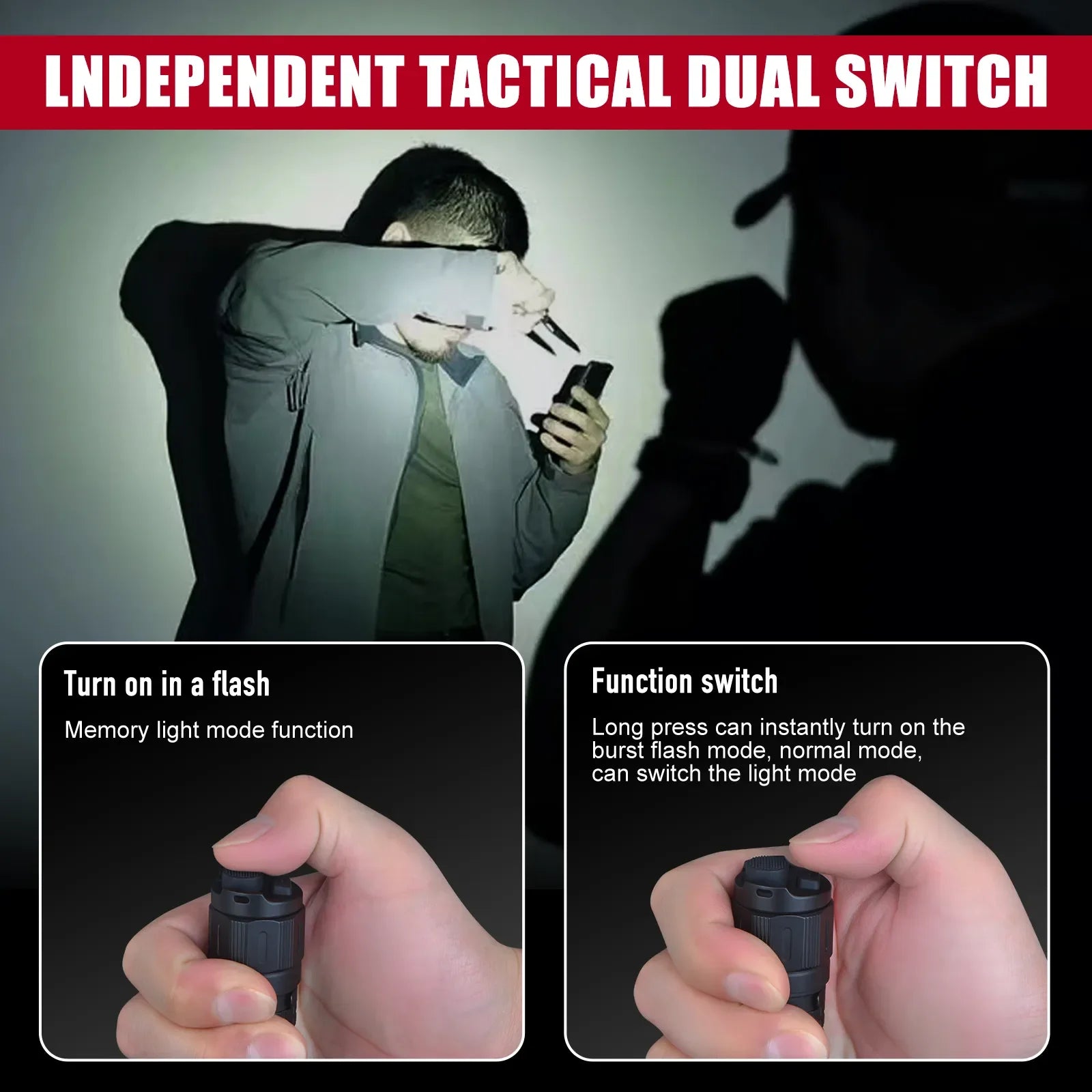 UltraFire_LR1_Tactical_Flashlight Lndependent tactical dual switch