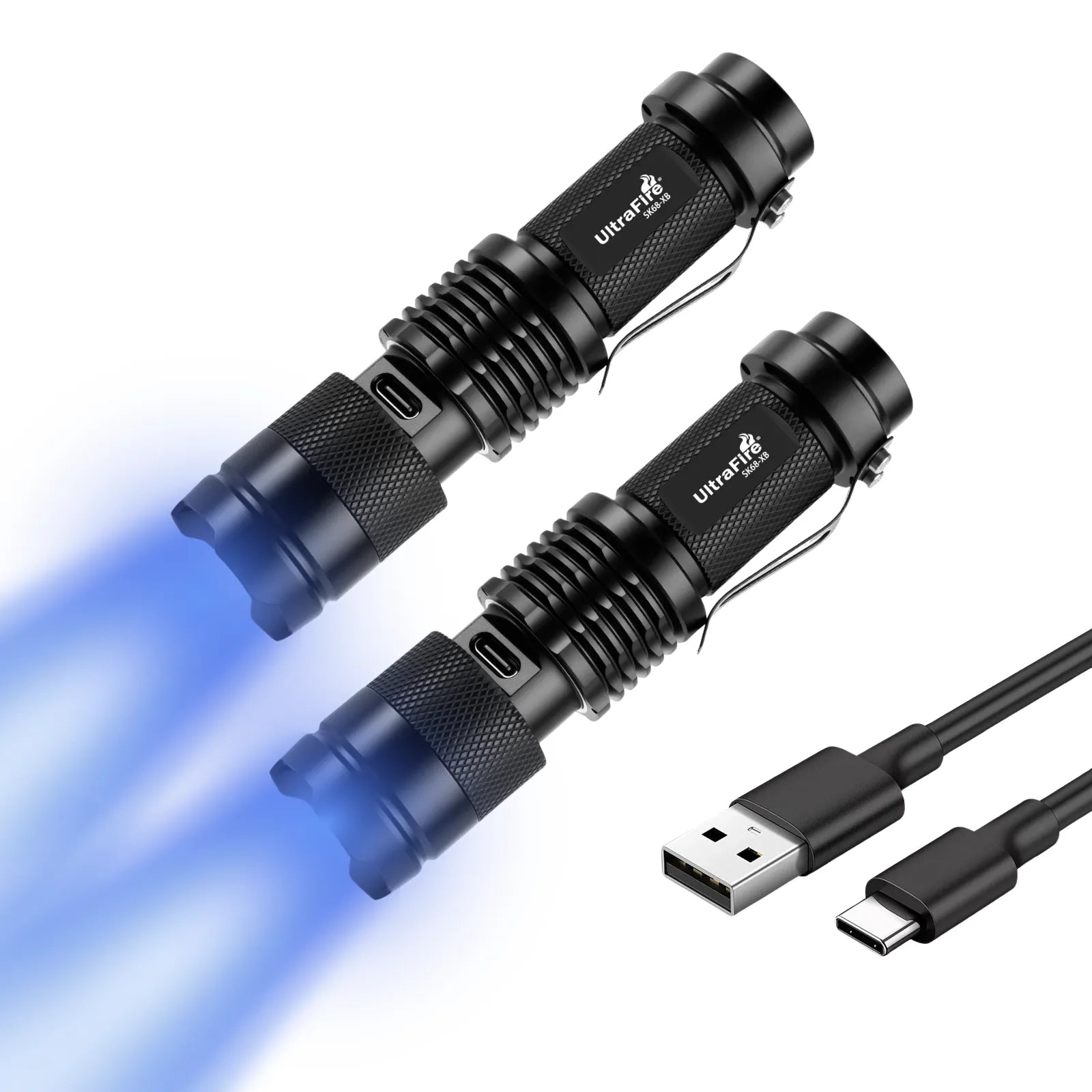 blue fire flashlight rechargeable UltraFire SK68-XB Rechargeable Mini Blue Light Flashlight – USB-C, Pocket EDC