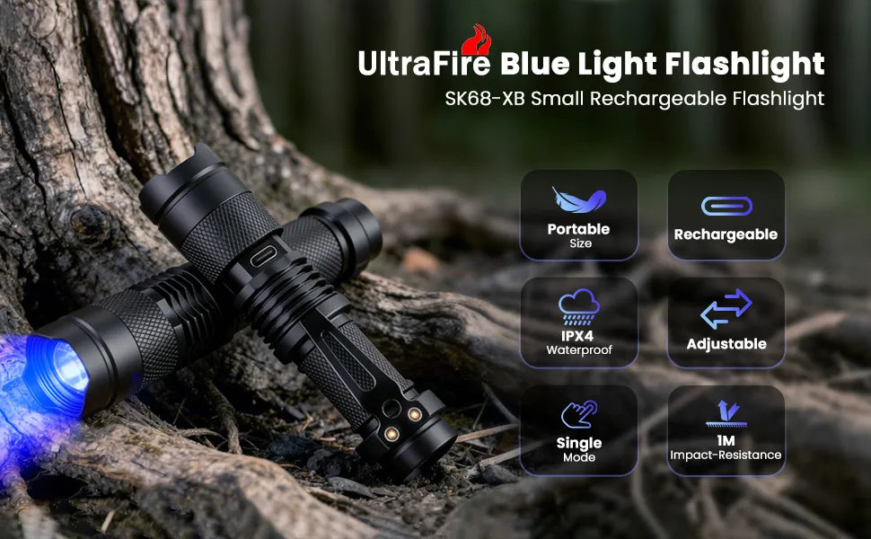 UltraFire® SK68-XB Rechargeable Mini Blue Light Flashlight - 2PCS