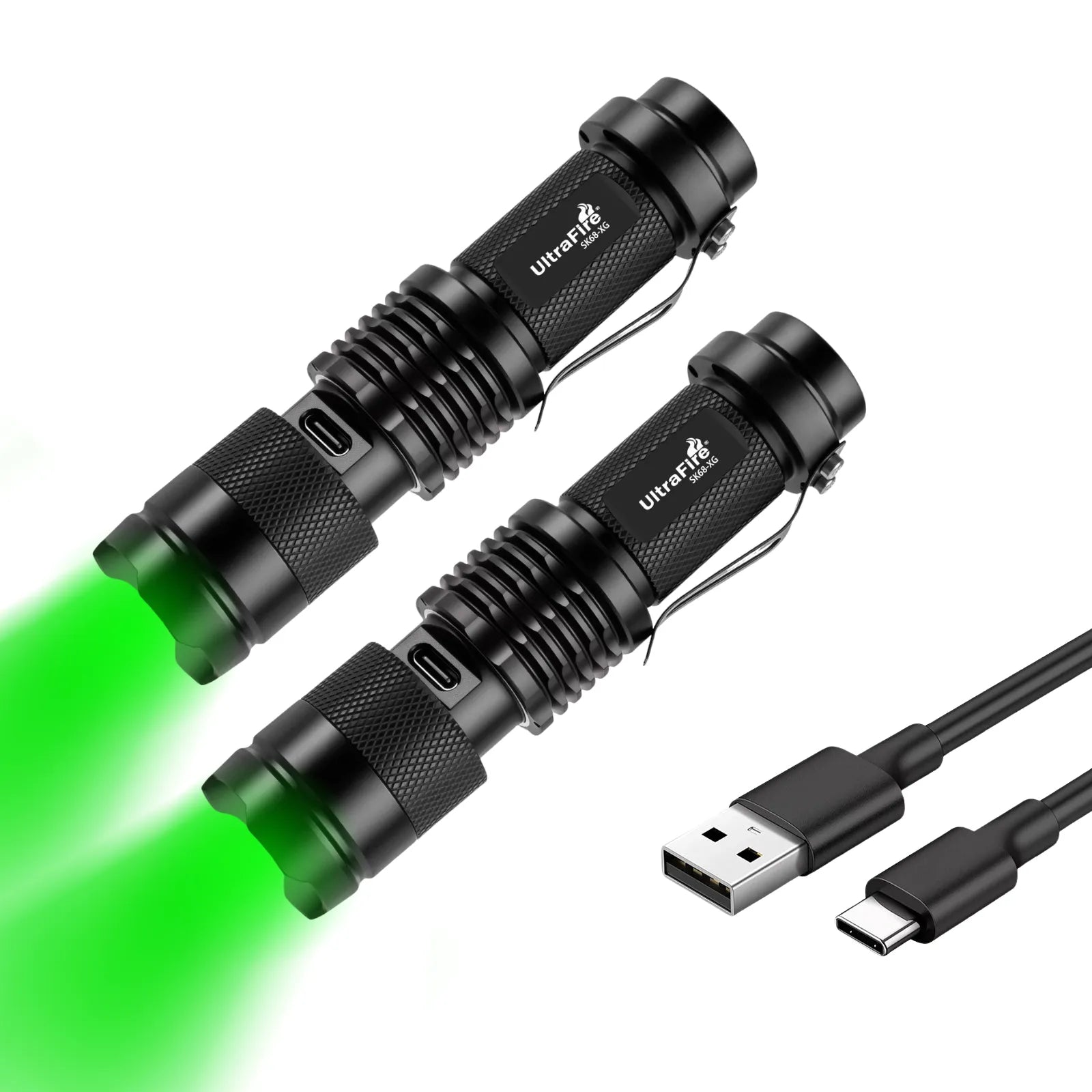 UltraFire® SK68-XG Rechargeable Mini Green Light Flashlight - 2PCS